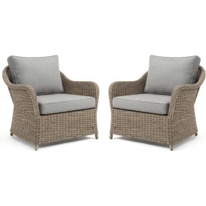 Martha Stewart Lily Pond Indoor-Outdoor Weathered Gray Rattan Wicker Patio Club Chair with All-Weather Gray Back and Seat Cushions, 300 Lb. Static Weight Capacity(Set of 2)