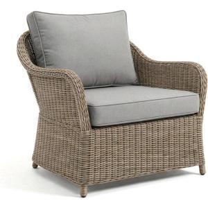 Martha Stewart Lily Pond Indoor-Outdoor Weathered Gray Rattan Wicker Patio Club Chair with All-Weather Gray Back and Seat Cushions, 300 Lb. Static Weight Capacity(Set of 1)