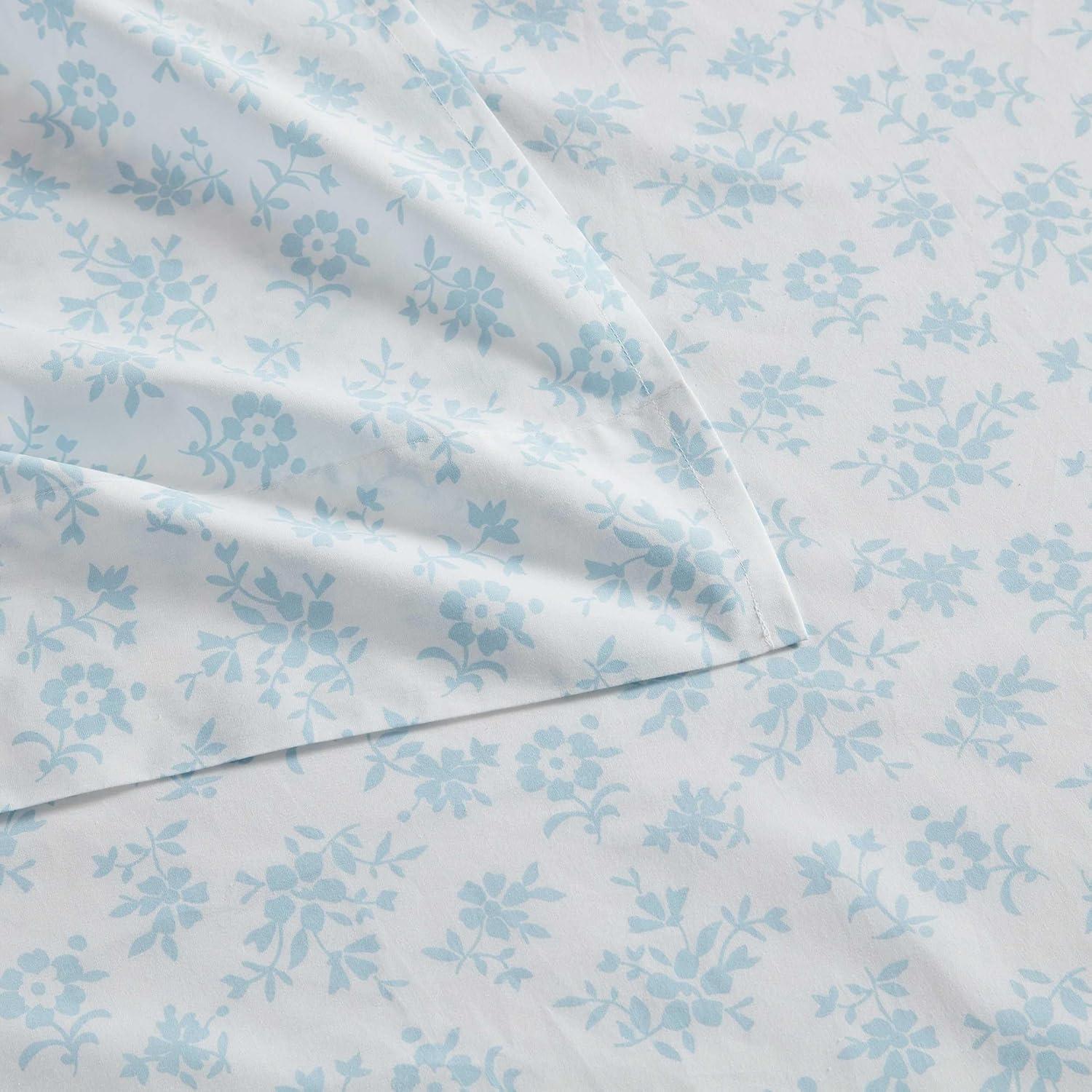 imageMartha Stewart Twin Size Sheet Set Crisp amp Tailored Sheets with a Smooth Cotton Percale Feel Striped Bed Sheets with Matching Pillowcase amp Fitted Sheet Leaf Trellis BeigeFloral Blue
