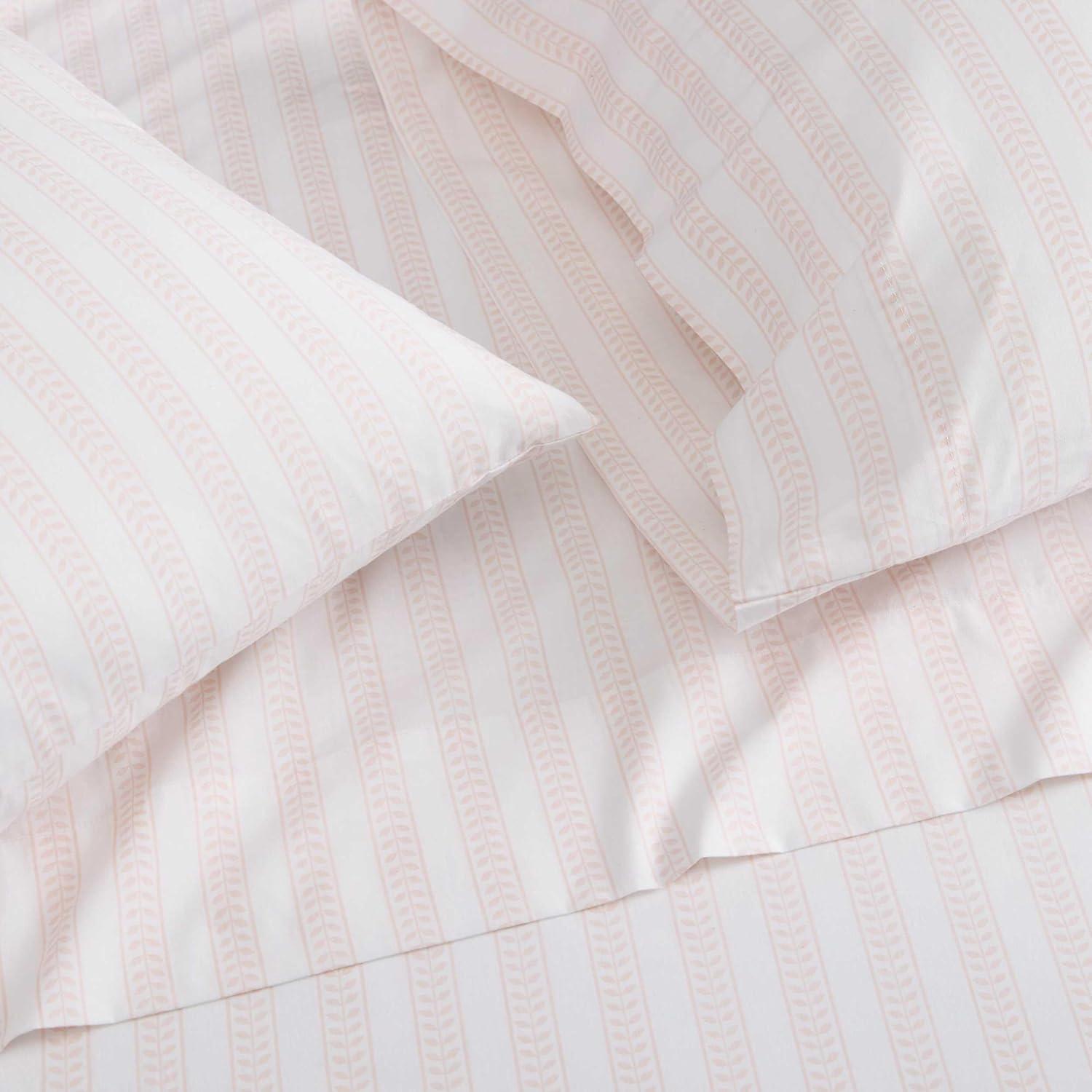 imageMartha Stewart Twin Size Sheet Set Crisp amp Tailored Sheets with a Smooth Cotton Percale Feel Striped Bed Sheets with Matching Pillowcase amp Fitted Sheet Leaf Trellis BeigeLeaf Stripe Pink