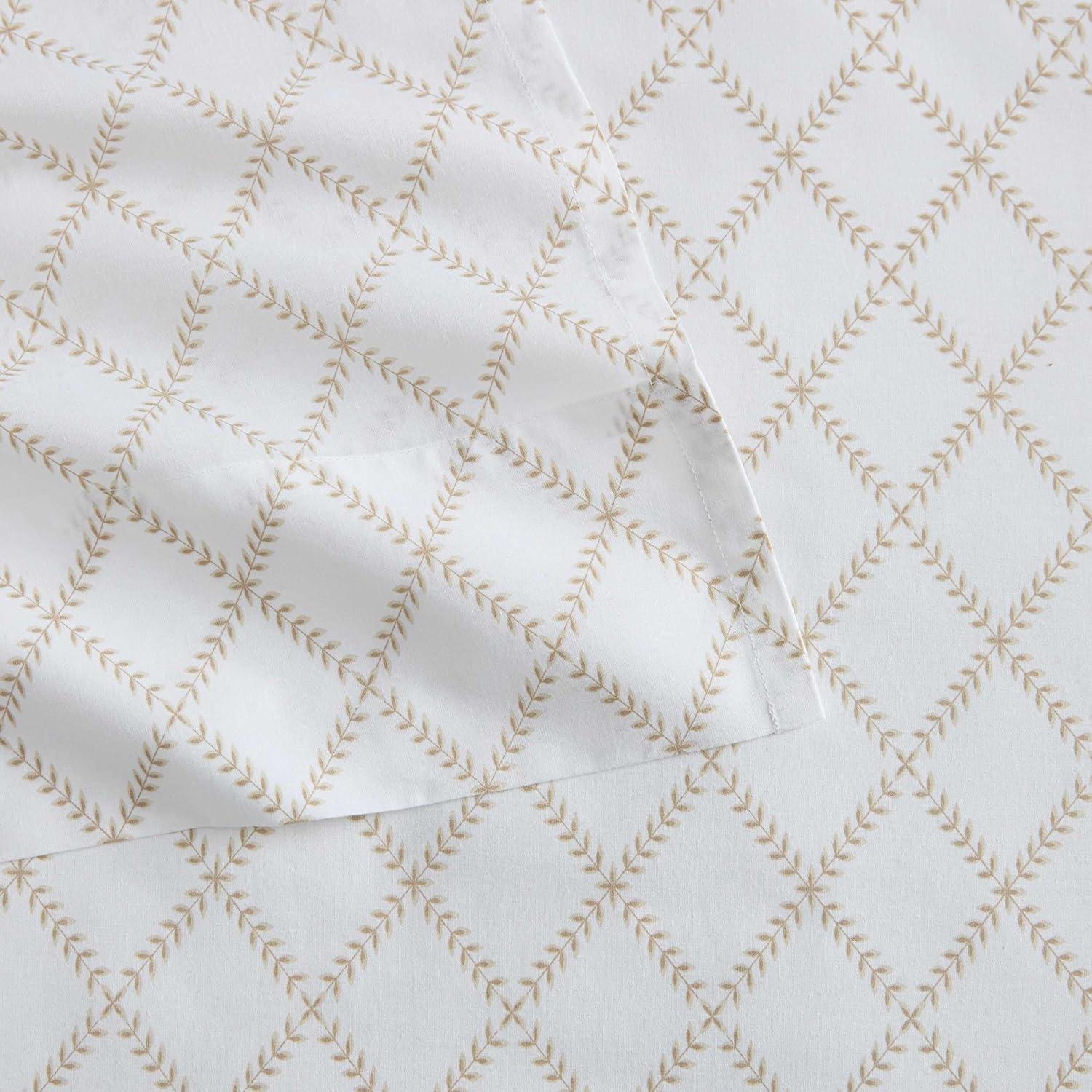 imageMartha Stewart Twin Size Sheet Set Crisp amp Tailored Sheets with a Smooth Cotton Percale Feel Striped Bed Sheets with Matching Pillowcase amp Fitted Sheet Leaf Trellis BeigeLeaf Trellis Beige