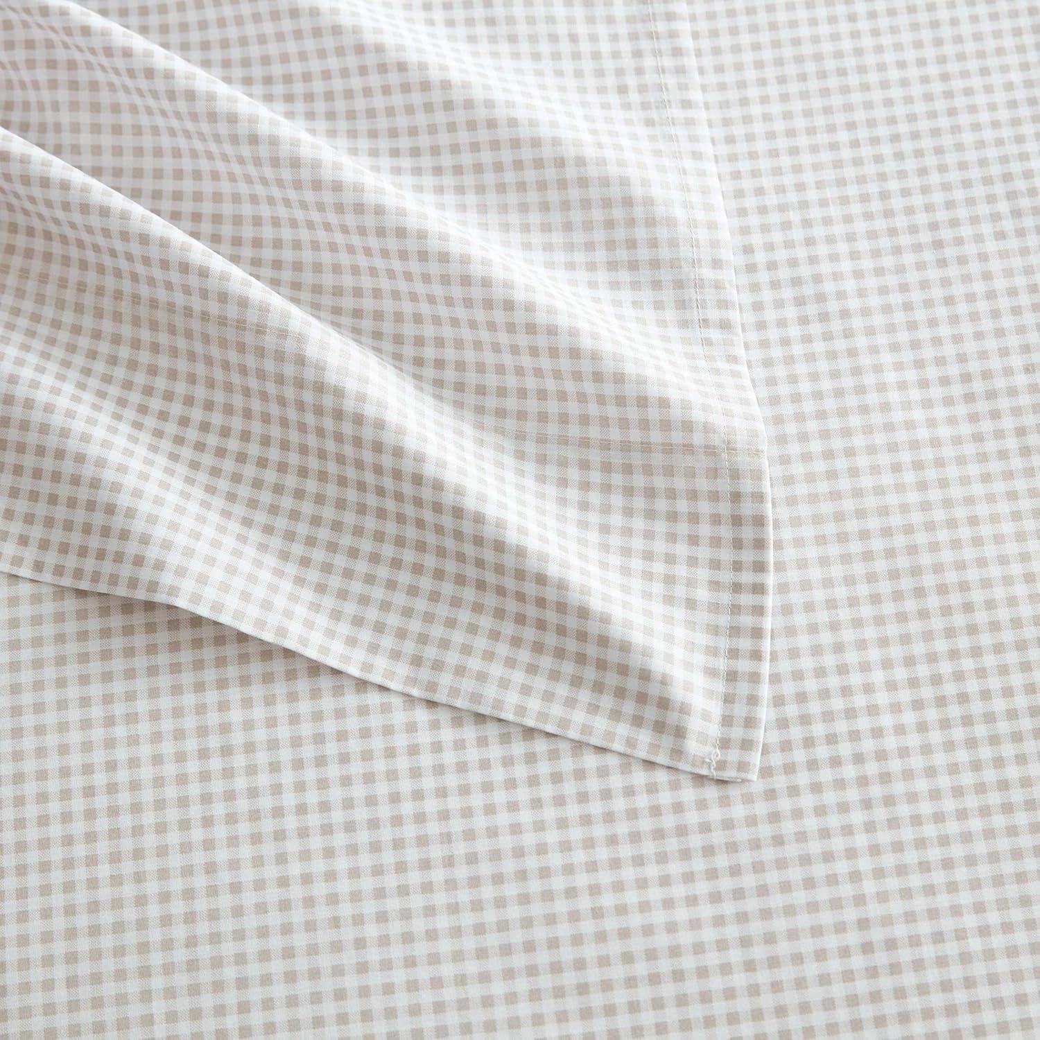 imageMartha Stewart Twin Size Sheet Set Crisp amp Tailored Sheets with a Smooth Cotton Percale Feel Striped Bed Sheets with Matching Pillowcase amp Fitted Sheet Leaf Trellis BeigeGingham Beige