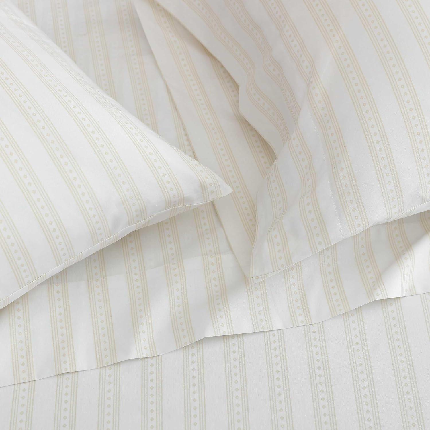 imageMartha Stewart Twin Size Sheet Set Crisp amp Tailored Sheets with a Smooth Cotton Percale Feel Striped Bed Sheets with Matching Pillowcase amp Fitted Sheet Leaf Trellis BeigeFrancesca Stripe Beige