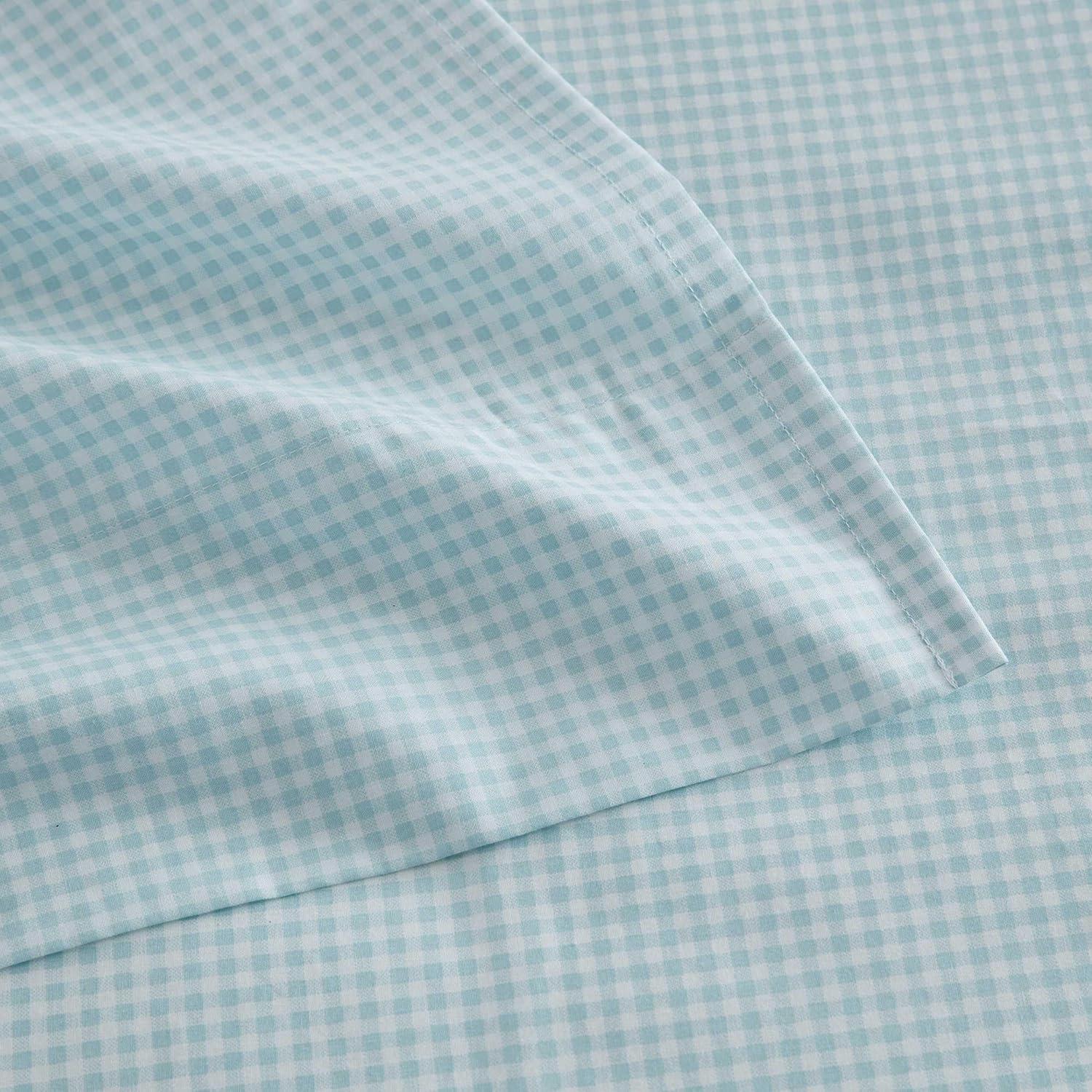 imageMartha Stewart Twin Size Sheet Set Crisp amp Tailored Sheets with a Smooth Cotton Percale Feel Striped Bed Sheets with Matching Pillowcase amp Fitted Sheet Leaf Trellis BeigeSmall Gingham Blue