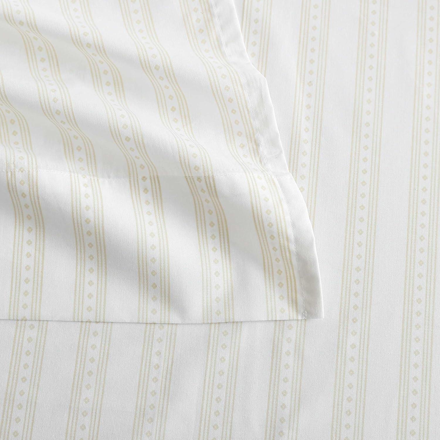 imageMartha Stewart Twin Size Sheet Set Crisp amp Tailored Sheets with a Smooth Cotton Percale Feel Striped Bed Sheets with Matching Pillowcase amp Fitted Sheet Leaf Trellis BeigeFrancesca Stripe Beige