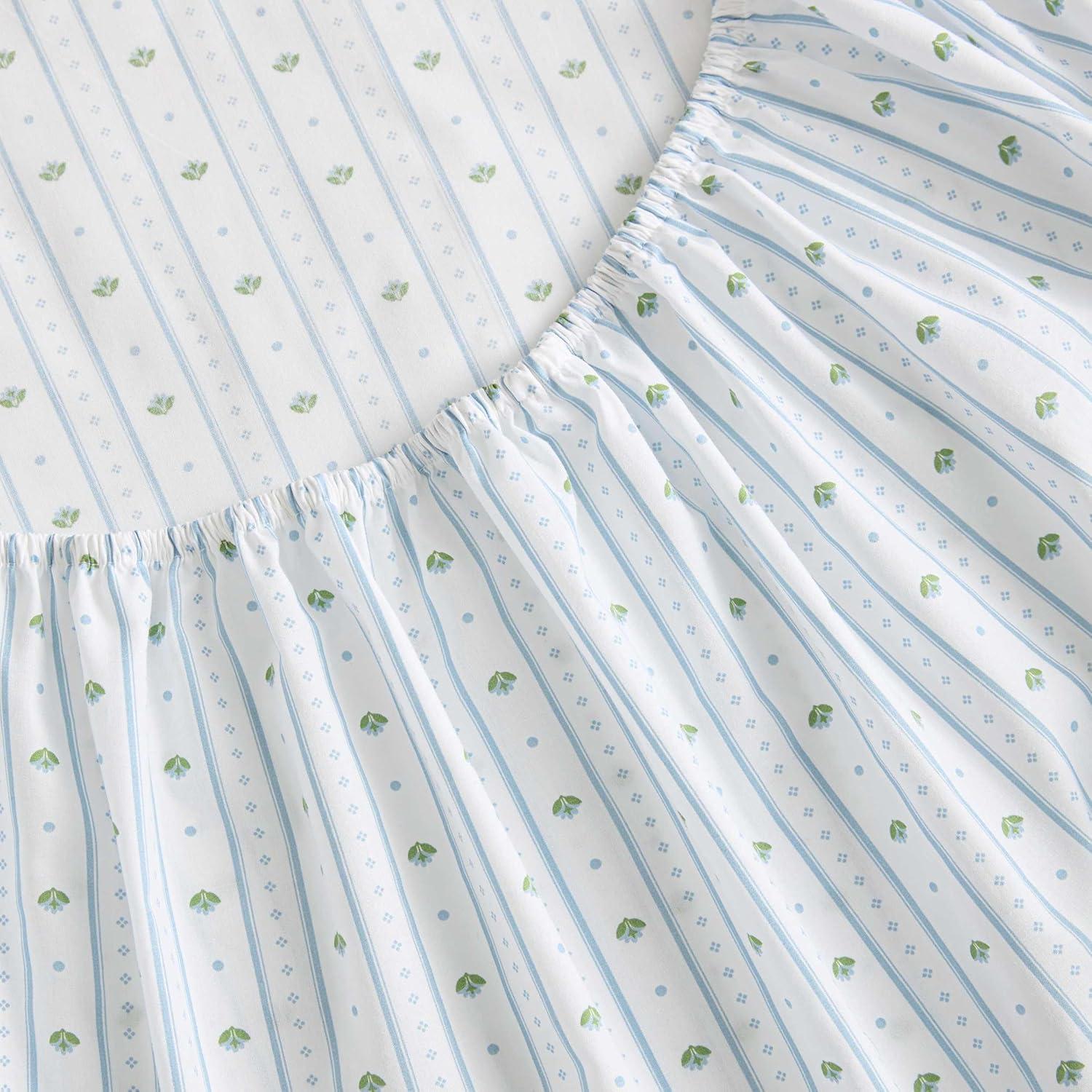 imageMartha Stewart Twin Size Sheet Set Crisp amp Tailored Sheets with a Smooth Cotton Percale Feel Striped Bed Sheets with Matching Pillowcase amp Fitted Sheet Leaf Trellis BeigeFloral Stripe Blue