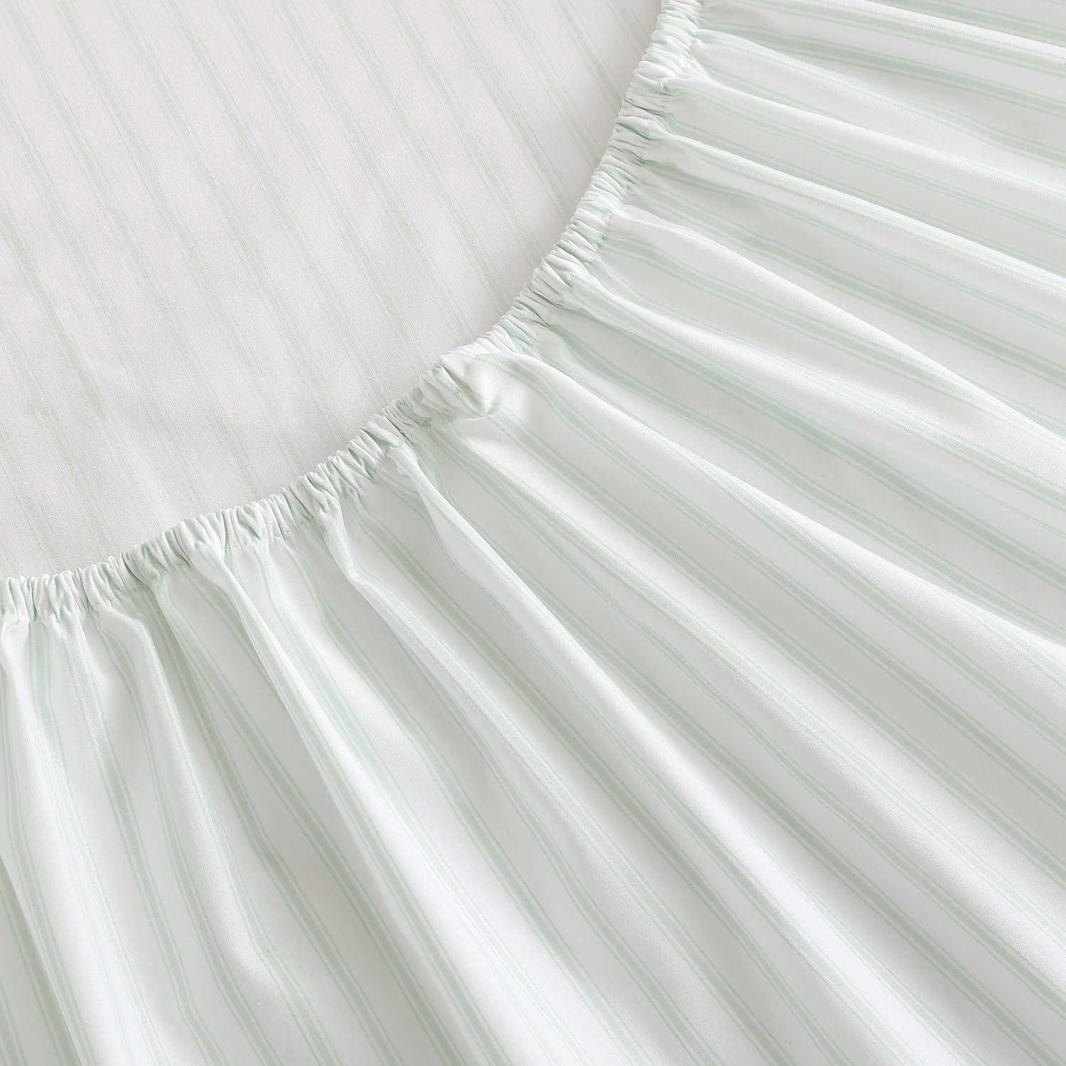 imageMartha Stewart Twin Size Sheet Set Crisp amp Tailored Sheets with a Smooth Cotton Percale Feel Striped Bed Sheets with Matching Pillowcase amp Fitted Sheet Leaf Trellis BeigeTicking Stripe Green