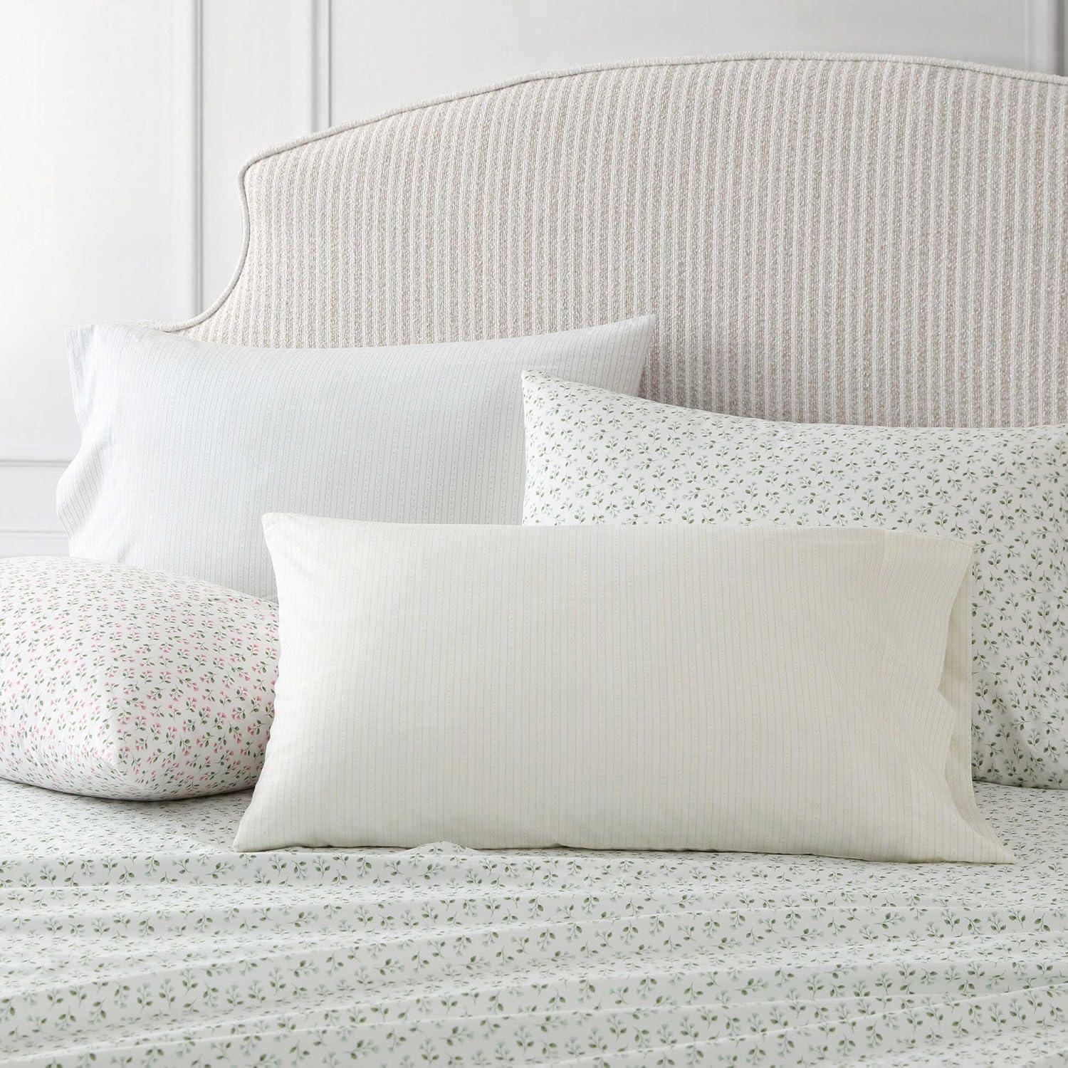 imageMartha Stewart Twin Size Sheet Set Crisp amp Tailored Sheets with a Smooth Cotton Percale Feel Striped Bed Sheets with Matching Pillowcase amp Fitted Sheet Leaf Trellis BeigeDottie Stripe Green