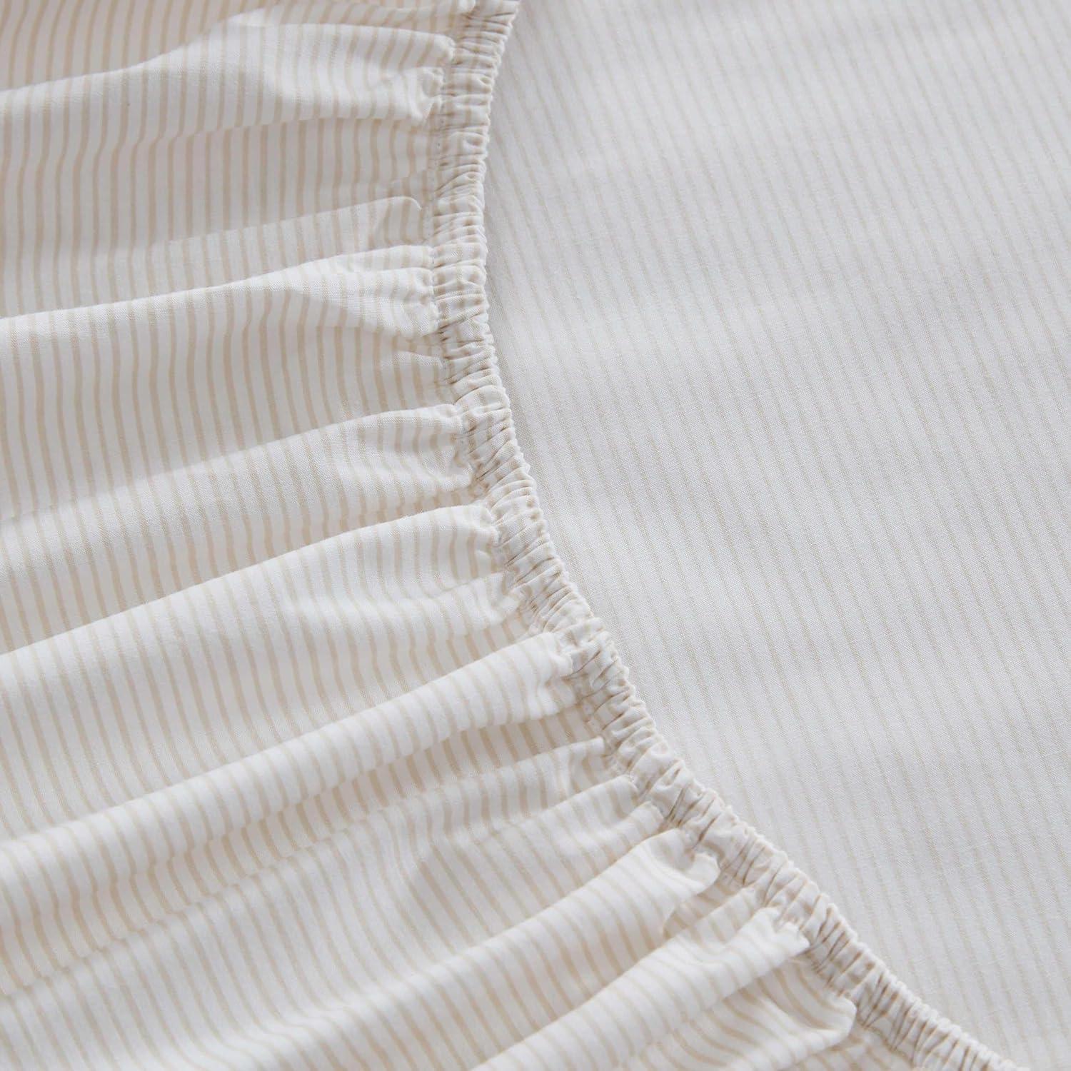 imageMartha Stewart Twin Size Sheet Set Crisp amp Tailored Sheets with a Smooth Cotton Percale Feel Striped Bed Sheets with Matching Pillowcase amp Fitted Sheet Leaf Trellis BeigeStripe White