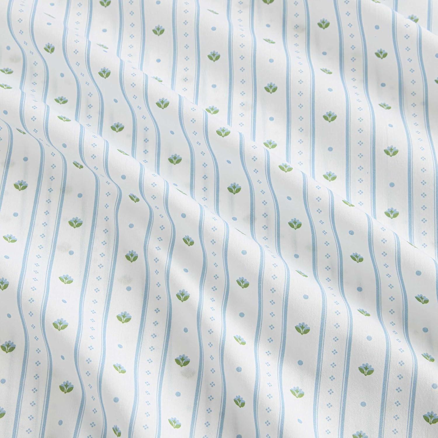 imageMartha Stewart Twin Size Sheet Set Crisp amp Tailored Sheets with a Smooth Cotton Percale Feel Striped Bed Sheets with Matching Pillowcase amp Fitted Sheet Leaf Trellis BeigeFloral Stripe Blue