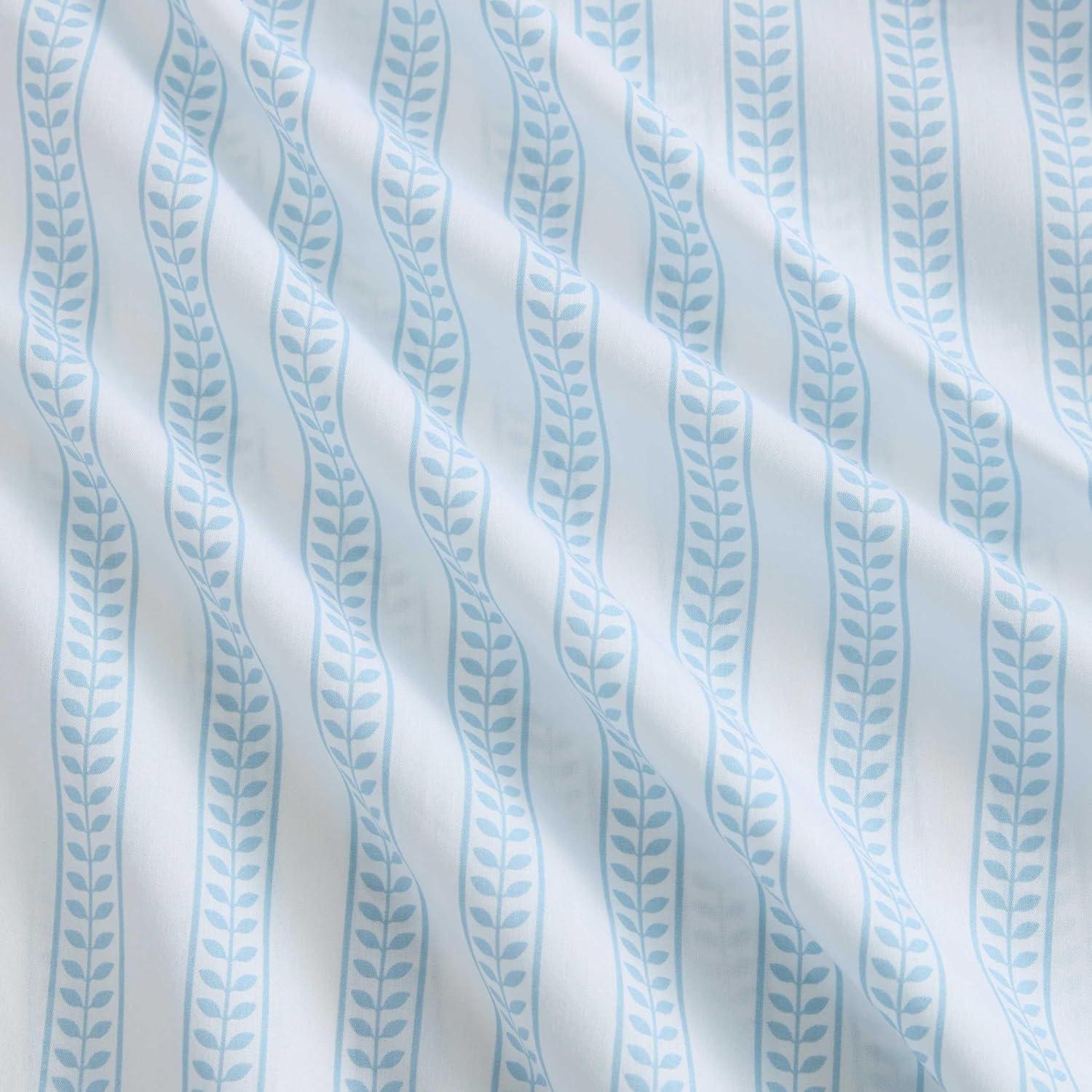 imageMartha Stewart Twin Size Sheet Set Crisp amp Tailored Sheets with a Smooth Cotton Percale Feel Striped Bed Sheets with Matching Pillowcase amp Fitted Sheet Leaf Trellis BeigeLeaf Stripe Blue