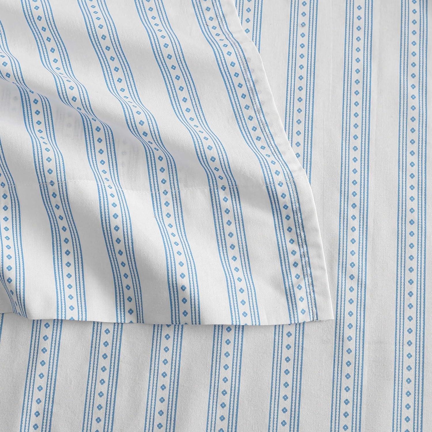imageMartha Stewart Twin Size Sheet Set Crisp amp Tailored Sheets with a Smooth Cotton Percale Feel Striped Bed Sheets with Matching Pillowcase amp Fitted Sheet Leaf Trellis BeigeFrancesca Stripe Blue