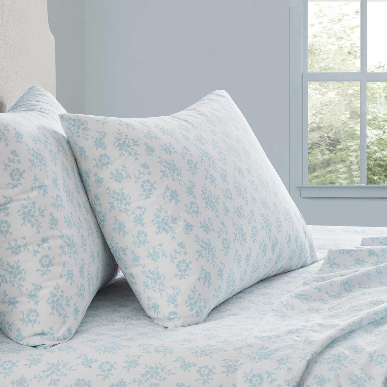 imageMartha Stewart Twin Size Sheet Set Crisp amp Tailored Sheets with a Smooth Cotton Percale Feel Striped Bed Sheets with Matching Pillowcase amp Fitted Sheet Leaf Trellis BeigeFloral Blue