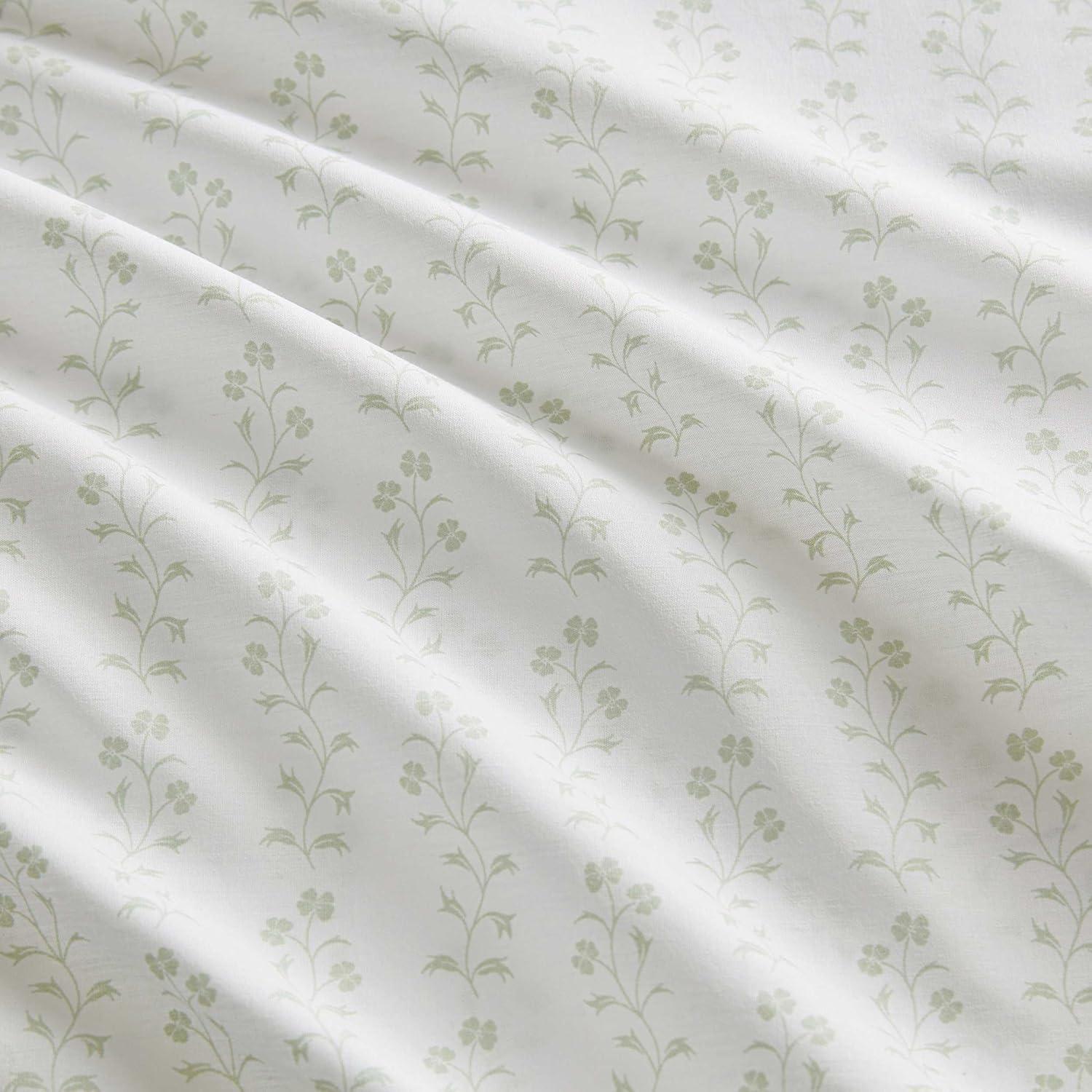 imageMartha Stewart Twin Size Sheet Set Crisp amp Tailored Sheets with a Smooth Cotton Percale Feel Striped Bed Sheets with Matching Pillowcase amp Fitted Sheet Leaf Trellis BeigeDitsy Vine Green