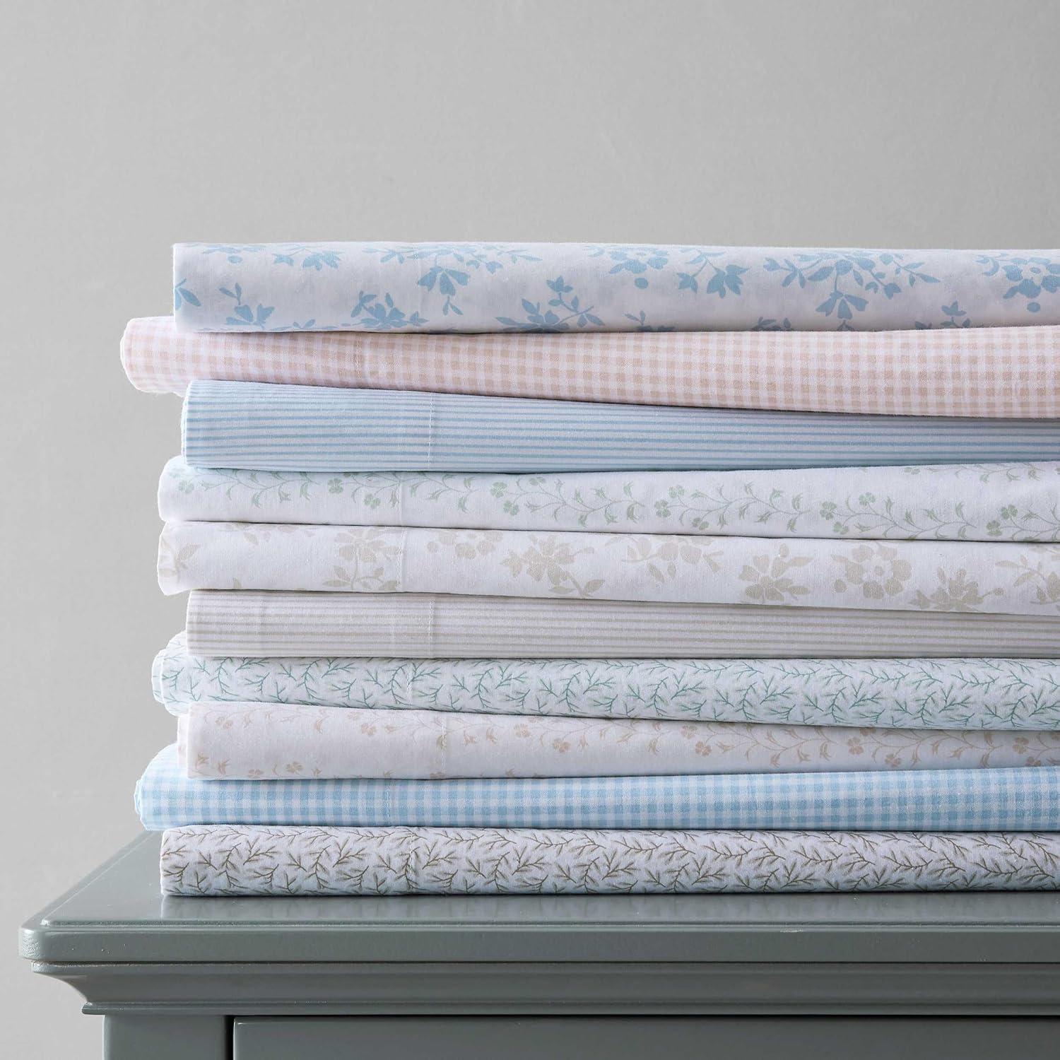 imageMartha Stewart Twin Size Sheet Set Crisp amp Tailored Sheets with a Smooth Cotton Percale Feel Striped Bed Sheets with Matching Pillowcase amp Fitted Sheet Leaf Trellis BeigeSmall Gingham Pink