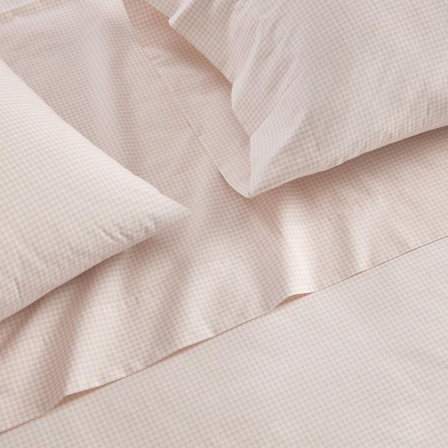 imageMartha Stewart Twin Size Sheet Set Crisp amp Tailored Sheets with a Smooth Cotton Percale Feel Striped Bed Sheets with Matching Pillowcase amp Fitted Sheet Leaf Trellis BeigeSmall Gingham Pink