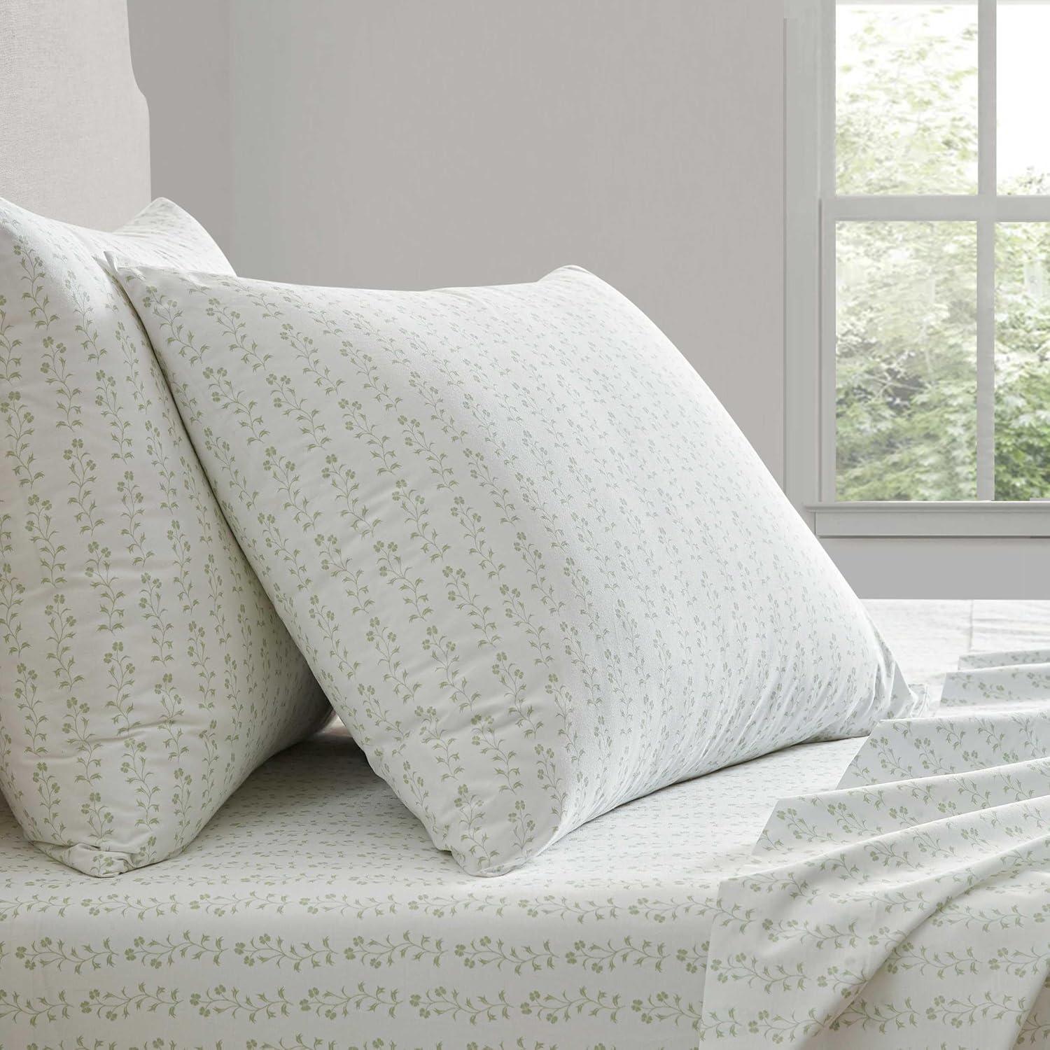 imageMartha Stewart Twin Size Sheet Set Crisp amp Tailored Sheets with a Smooth Cotton Percale Feel Striped Bed Sheets with Matching Pillowcase amp Fitted Sheet Leaf Trellis BeigeDitsy Vine Green