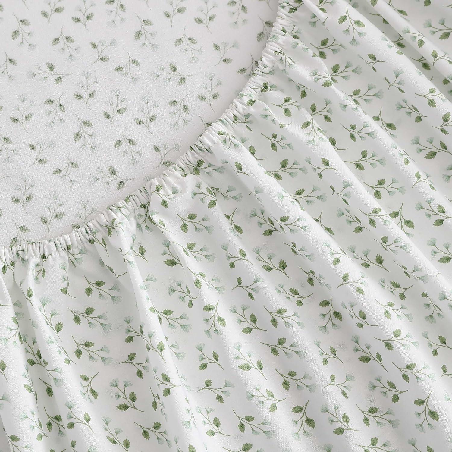 imageMartha Stewart Twin Size Sheet Set Crisp amp Tailored Sheets with a Smooth Cotton Percale Feel Striped Bed Sheets with Matching Pillowcase amp Fitted Sheet Leaf Trellis BeigeKennedy Floral Green