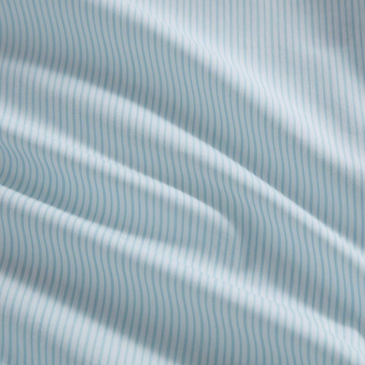 imageMartha Stewart Twin Size Sheet Set Crisp amp Tailored Sheets with a Smooth Cotton Percale Feel Striped Bed Sheets with Matching Pillowcase amp Fitted Sheet Leaf Trellis BeigeStripe Blue