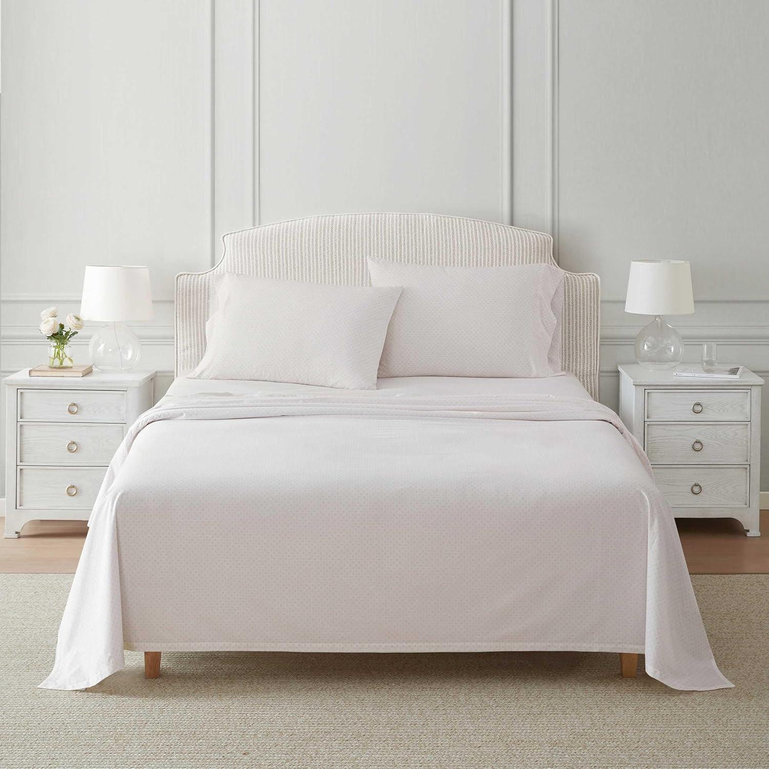 imageMartha Stewart Twin Size Sheet Set Crisp amp Tailored Sheets with a Smooth Cotton Percale Feel Striped Bed Sheets with Matching Pillowcase amp Fitted Sheet Leaf Trellis BeigePolka Dot Pink