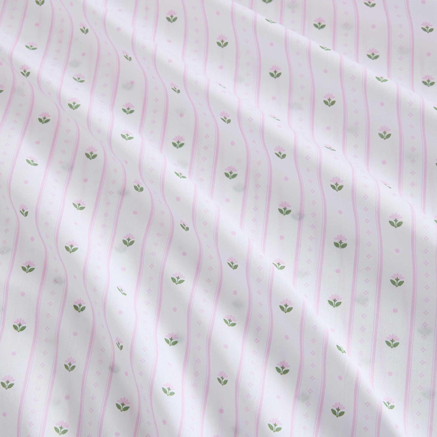 imageMartha Stewart Twin Size Sheet Set Crisp amp Tailored Sheets with a Smooth Cotton Percale Feel Striped Bed Sheets with Matching Pillowcase amp Fitted Sheet Leaf Trellis BeigeFloral Stripe Pink