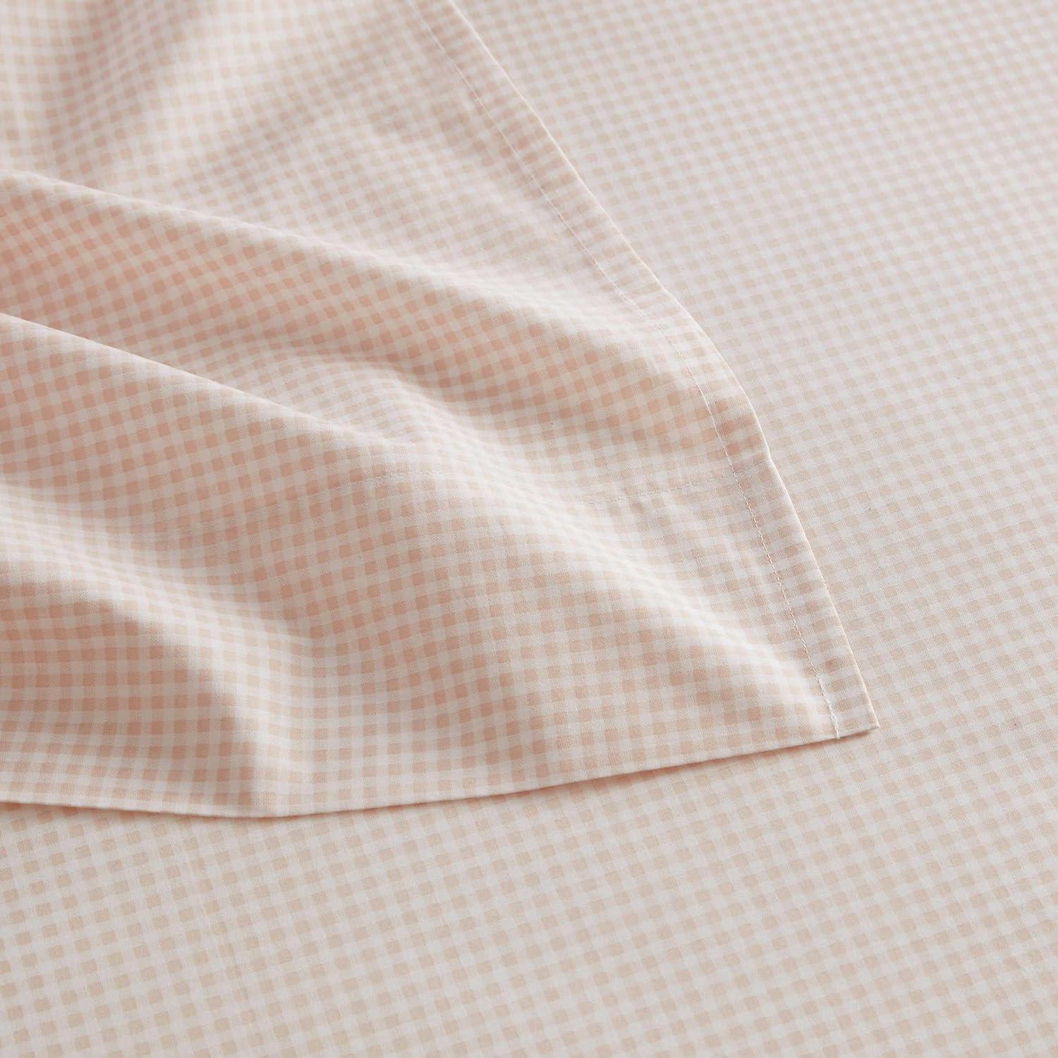 imageMartha Stewart Twin Size Sheet Set Crisp amp Tailored Sheets with a Smooth Cotton Percale Feel Striped Bed Sheets with Matching Pillowcase amp Fitted Sheet Leaf Trellis BeigeSmall Gingham Pink