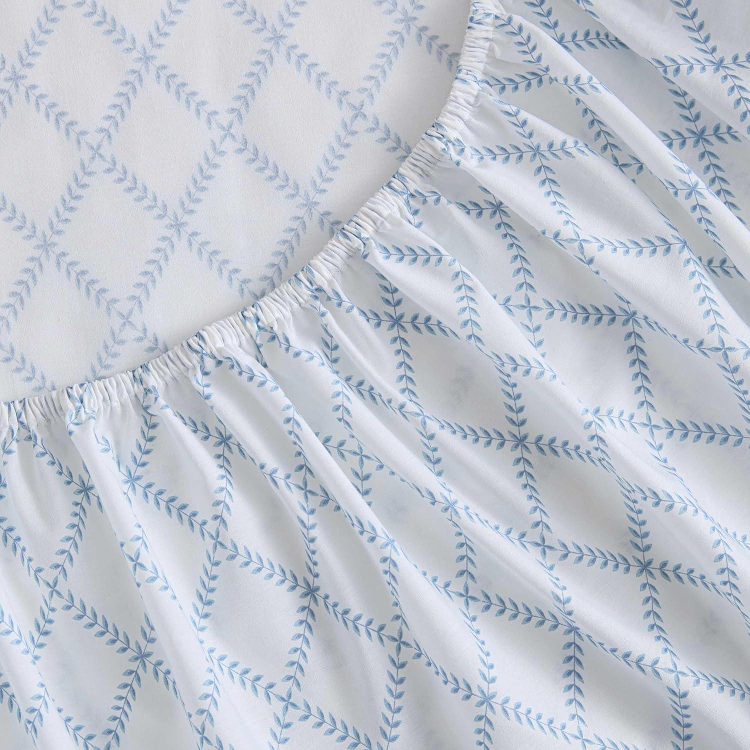 imageMartha Stewart Twin Size Sheet Set Crisp amp Tailored Sheets with a Smooth Cotton Percale Feel Striped Bed Sheets with Matching Pillowcase amp Fitted Sheet Leaf Trellis BeigeLeaf Trellis Blue