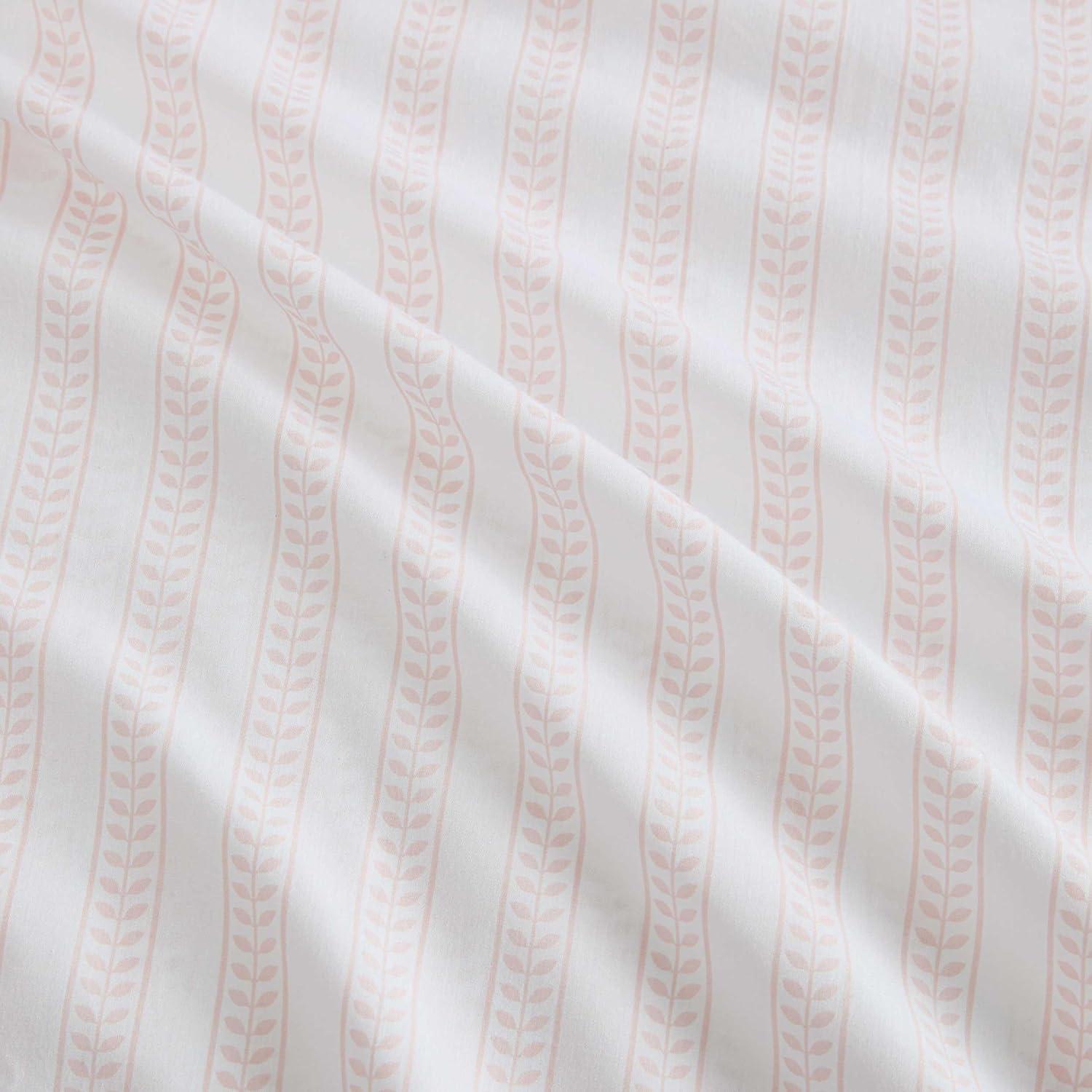 imageMartha Stewart Twin Size Sheet Set Crisp amp Tailored Sheets with a Smooth Cotton Percale Feel Striped Bed Sheets with Matching Pillowcase amp Fitted Sheet Leaf Trellis BeigeLeaf Stripe Pink