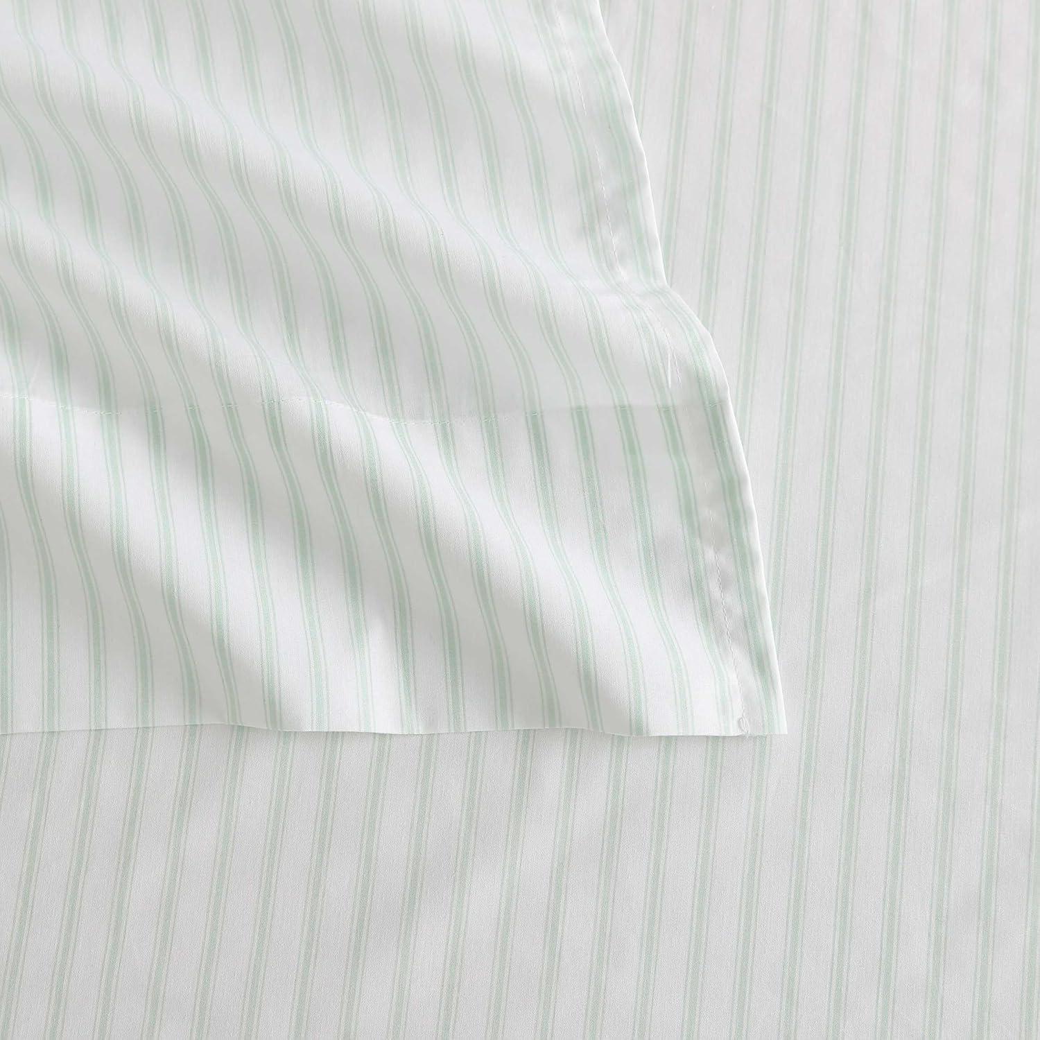 imageMartha Stewart Twin Size Sheet Set Crisp amp Tailored Sheets with a Smooth Cotton Percale Feel Striped Bed Sheets with Matching Pillowcase amp Fitted Sheet Leaf Trellis BeigeTicking Stripe Green