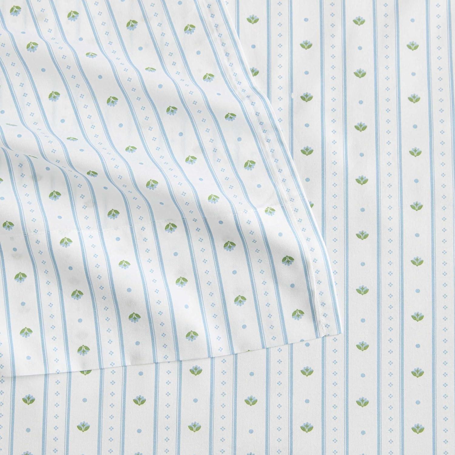 imageMartha Stewart Twin Size Sheet Set Crisp amp Tailored Sheets with a Smooth Cotton Percale Feel Striped Bed Sheets with Matching Pillowcase amp Fitted Sheet Leaf Trellis BeigeFloral Stripe Blue
