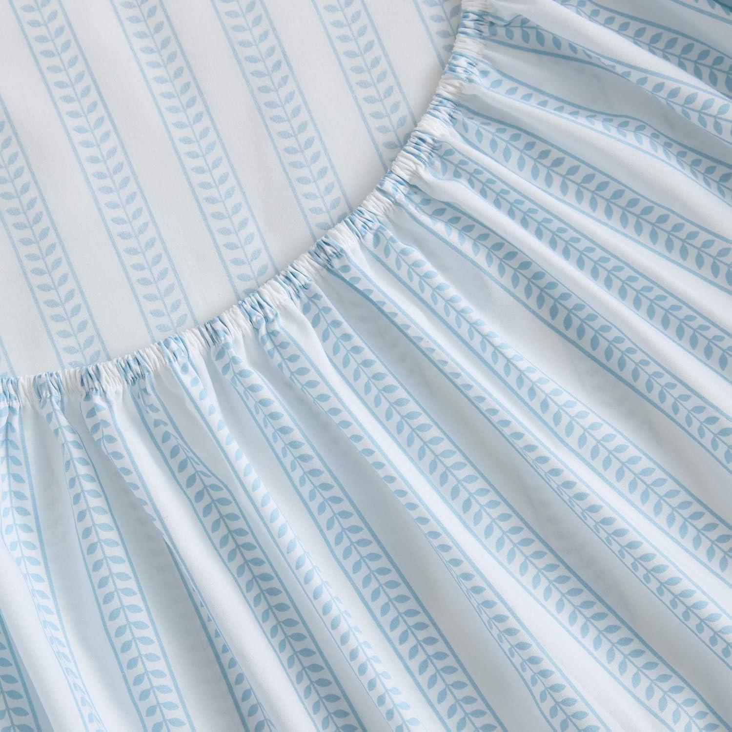 imageMartha Stewart Twin Size Sheet Set Crisp amp Tailored Sheets with a Smooth Cotton Percale Feel Striped Bed Sheets with Matching Pillowcase amp Fitted Sheet Leaf Trellis BeigeLeaf Stripe Blue