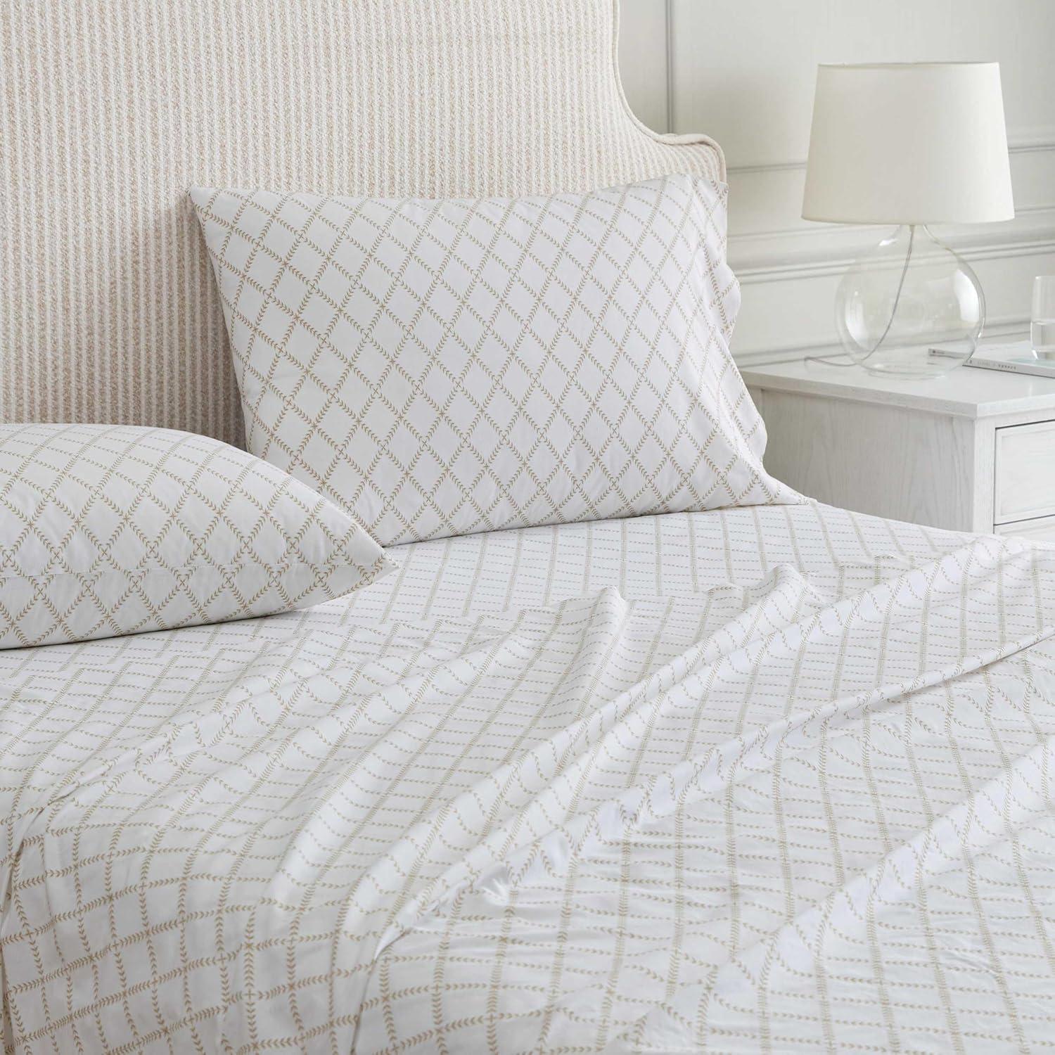 imageMartha Stewart Twin Size Sheet Set Crisp amp Tailored Sheets with a Smooth Cotton Percale Feel Striped Bed Sheets with Matching Pillowcase amp Fitted Sheet Leaf Trellis BeigeLeaf Trellis Beige