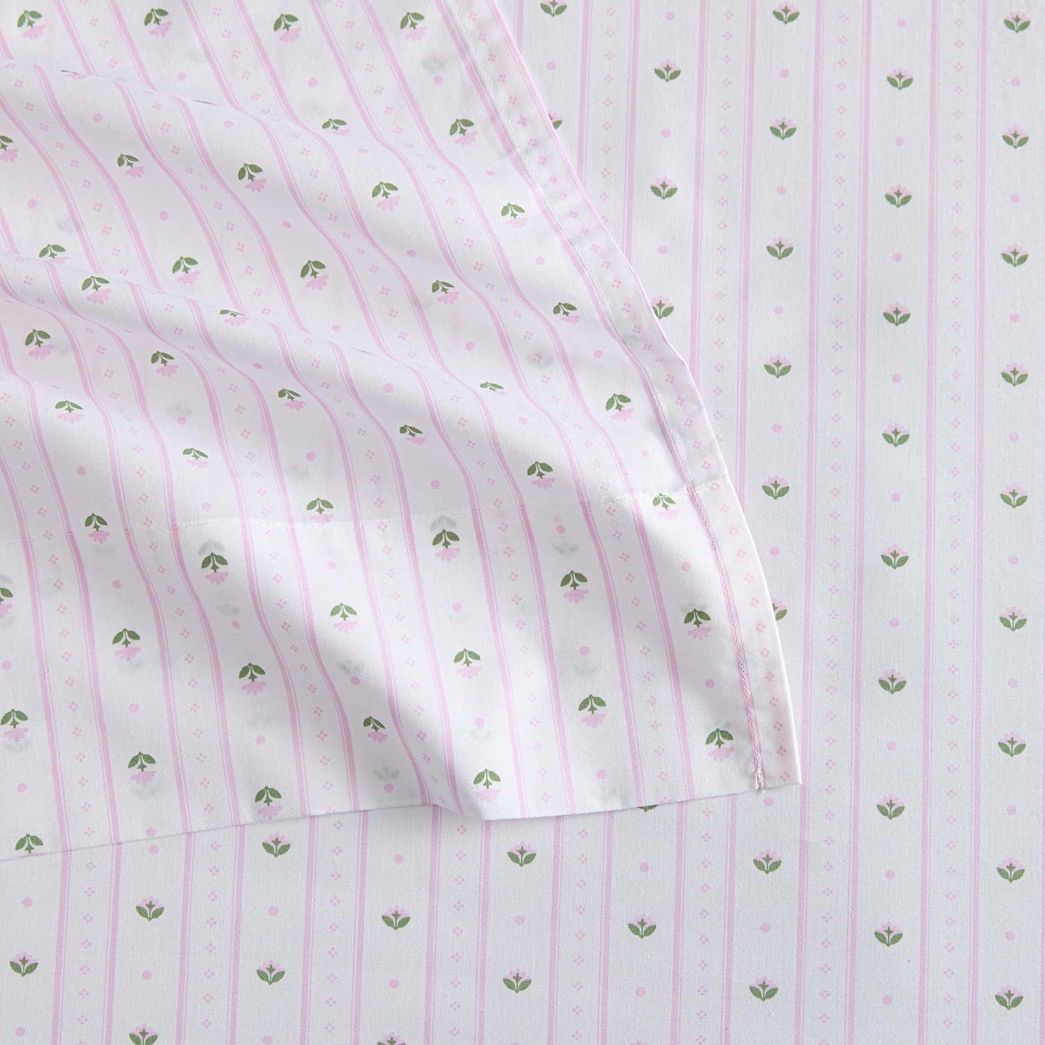 imageMartha Stewart Twin Size Sheet Set Crisp amp Tailored Sheets with a Smooth Cotton Percale Feel Striped Bed Sheets with Matching Pillowcase amp Fitted Sheet Leaf Trellis BeigeFloral Stripe Pink