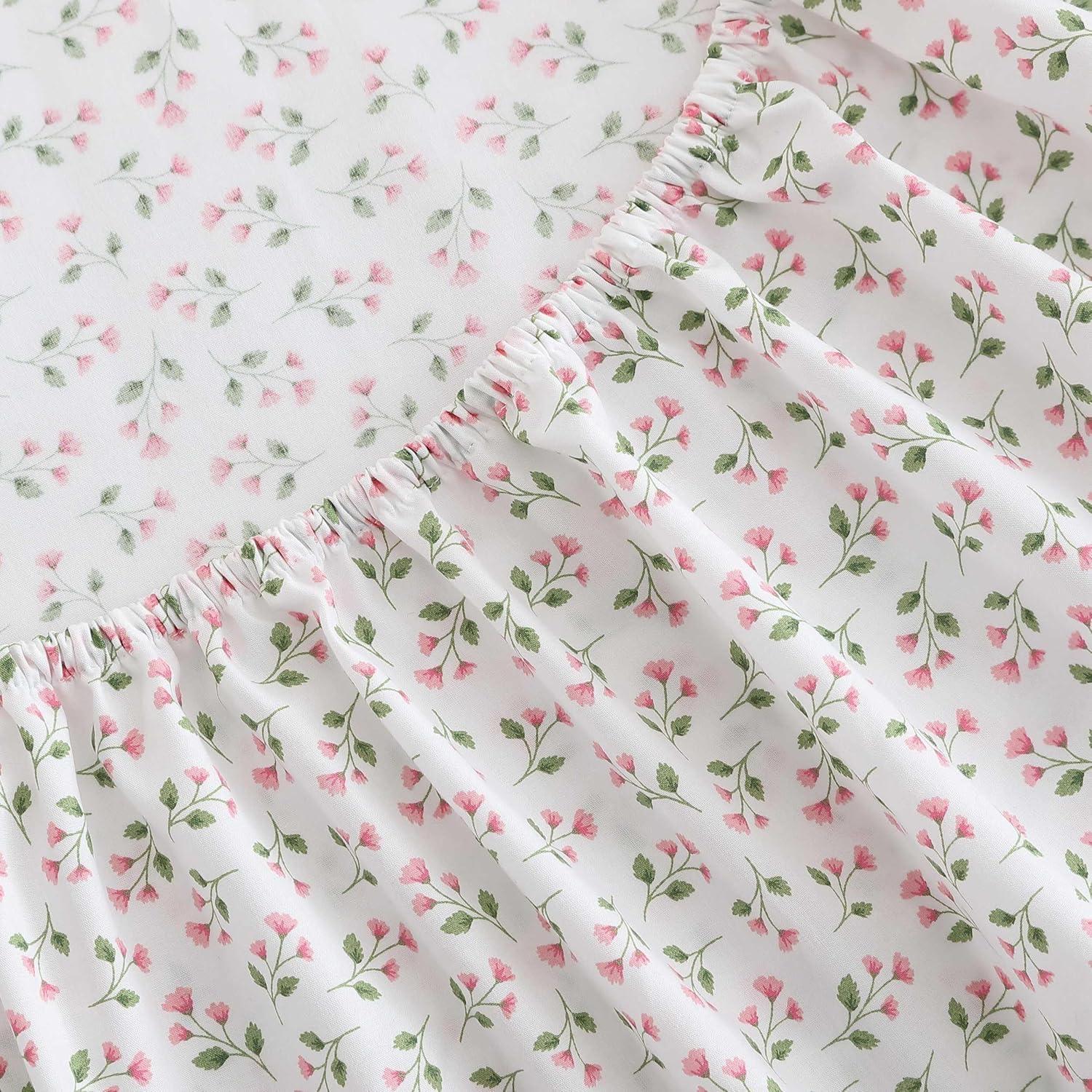 imageMartha Stewart Twin Size Sheet Set Crisp amp Tailored Sheets with a Smooth Cotton Percale Feel Striped Bed Sheets with Matching Pillowcase amp Fitted Sheet Leaf Trellis BeigeKennedy Floral Pink