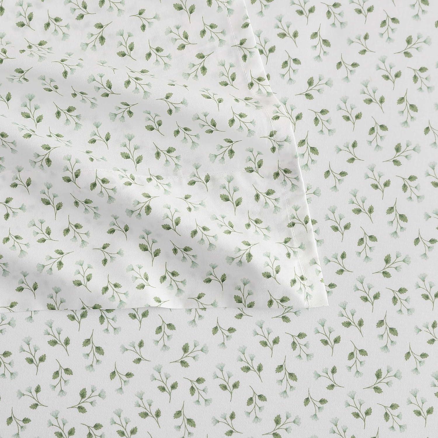 imageMartha Stewart Twin Size Sheet Set Crisp amp Tailored Sheets with a Smooth Cotton Percale Feel Striped Bed Sheets with Matching Pillowcase amp Fitted Sheet Leaf Trellis BeigeKennedy Floral Green