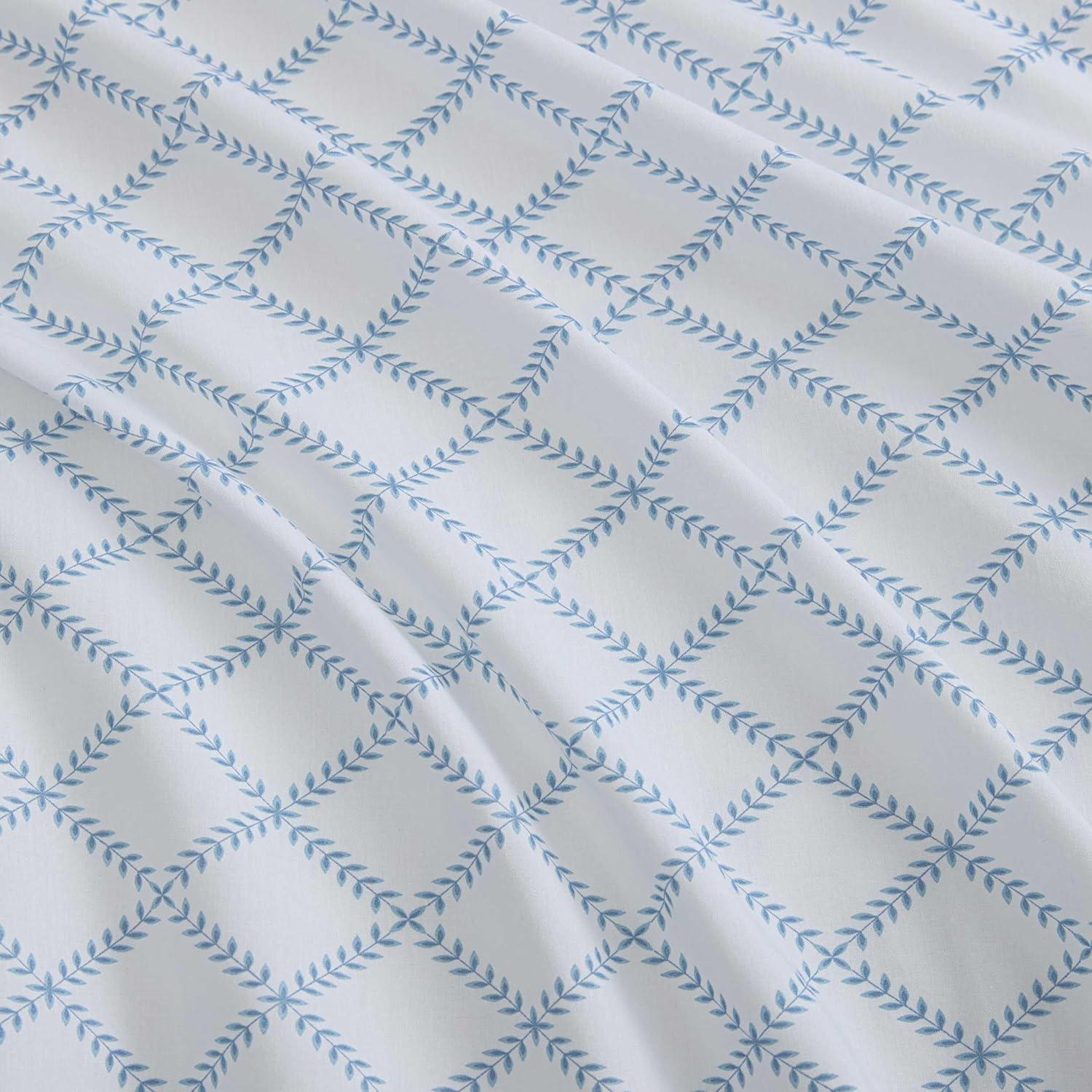 imageMartha Stewart Twin Size Sheet Set Crisp amp Tailored Sheets with a Smooth Cotton Percale Feel Striped Bed Sheets with Matching Pillowcase amp Fitted Sheet Leaf Trellis BeigeLeaf Trellis Blue