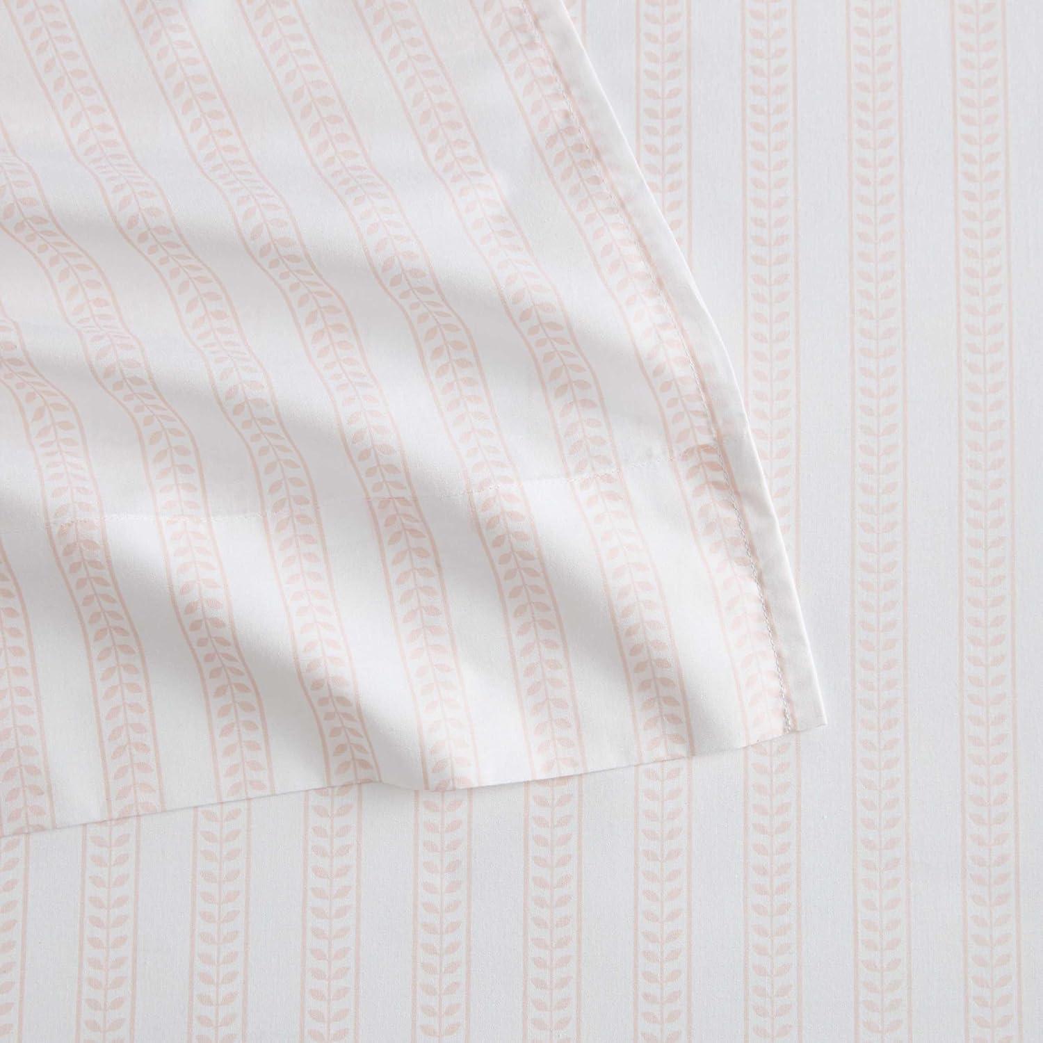 imageMartha Stewart Twin Size Sheet Set Crisp amp Tailored Sheets with a Smooth Cotton Percale Feel Striped Bed Sheets with Matching Pillowcase amp Fitted Sheet Leaf Trellis BeigeLeaf Stripe Pink