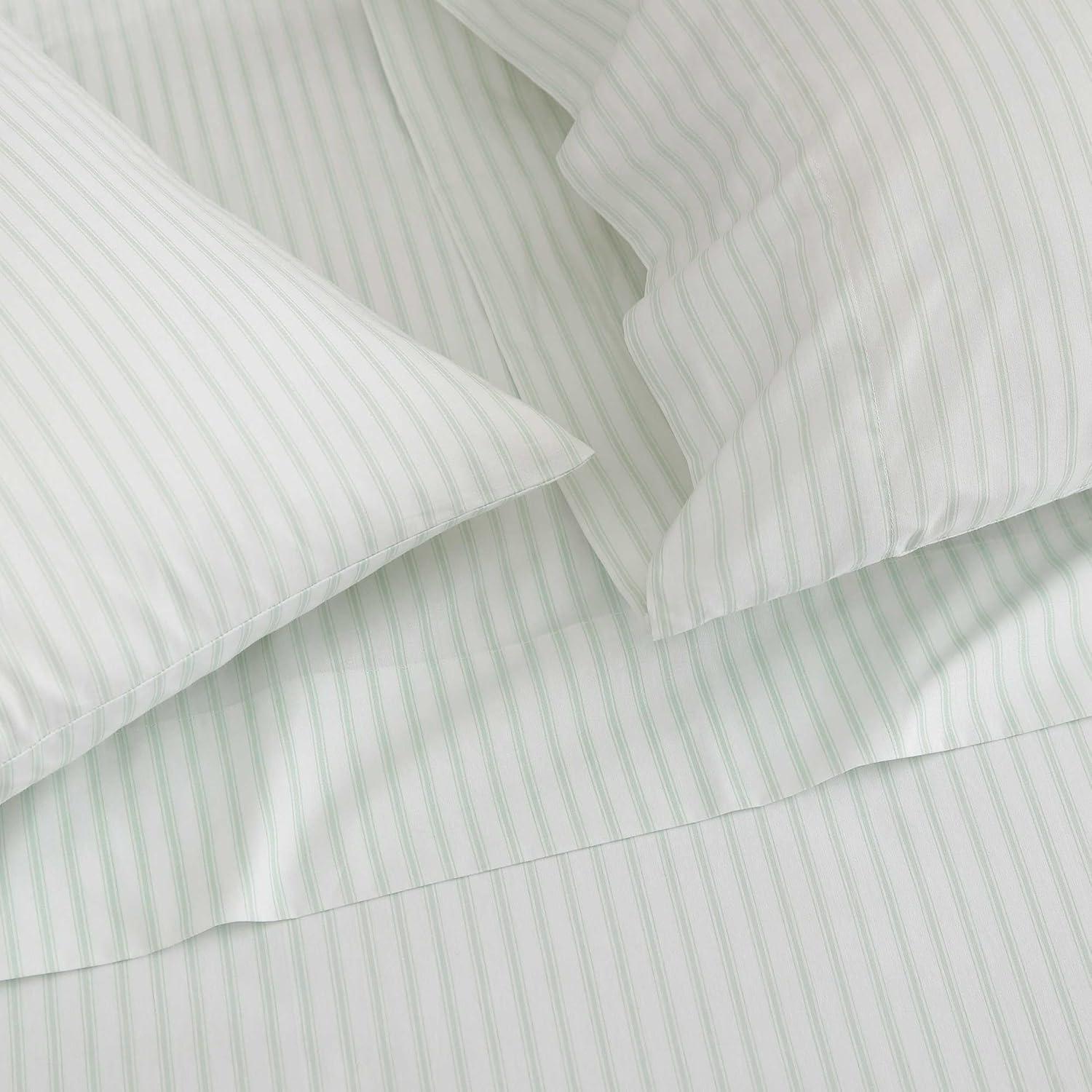 imageMartha Stewart Twin Size Sheet Set Crisp amp Tailored Sheets with a Smooth Cotton Percale Feel Striped Bed Sheets with Matching Pillowcase amp Fitted Sheet Leaf Trellis BeigeTicking Stripe Green