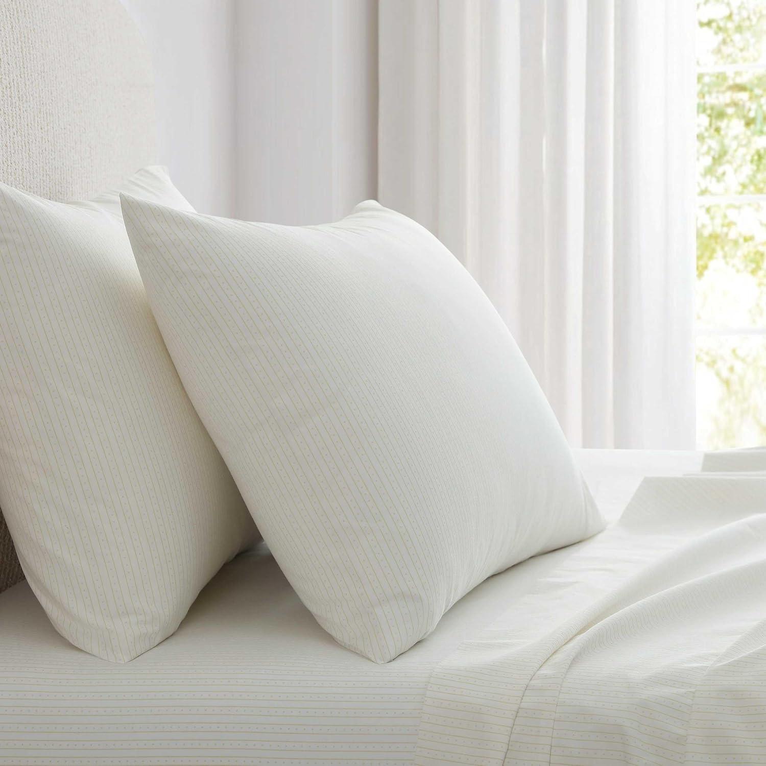 imageMartha Stewart Twin Size Sheet Set Crisp amp Tailored Sheets with a Smooth Cotton Percale Feel Striped Bed Sheets with Matching Pillowcase amp Fitted Sheet Leaf Trellis BeigeDottie Stripe Yellow