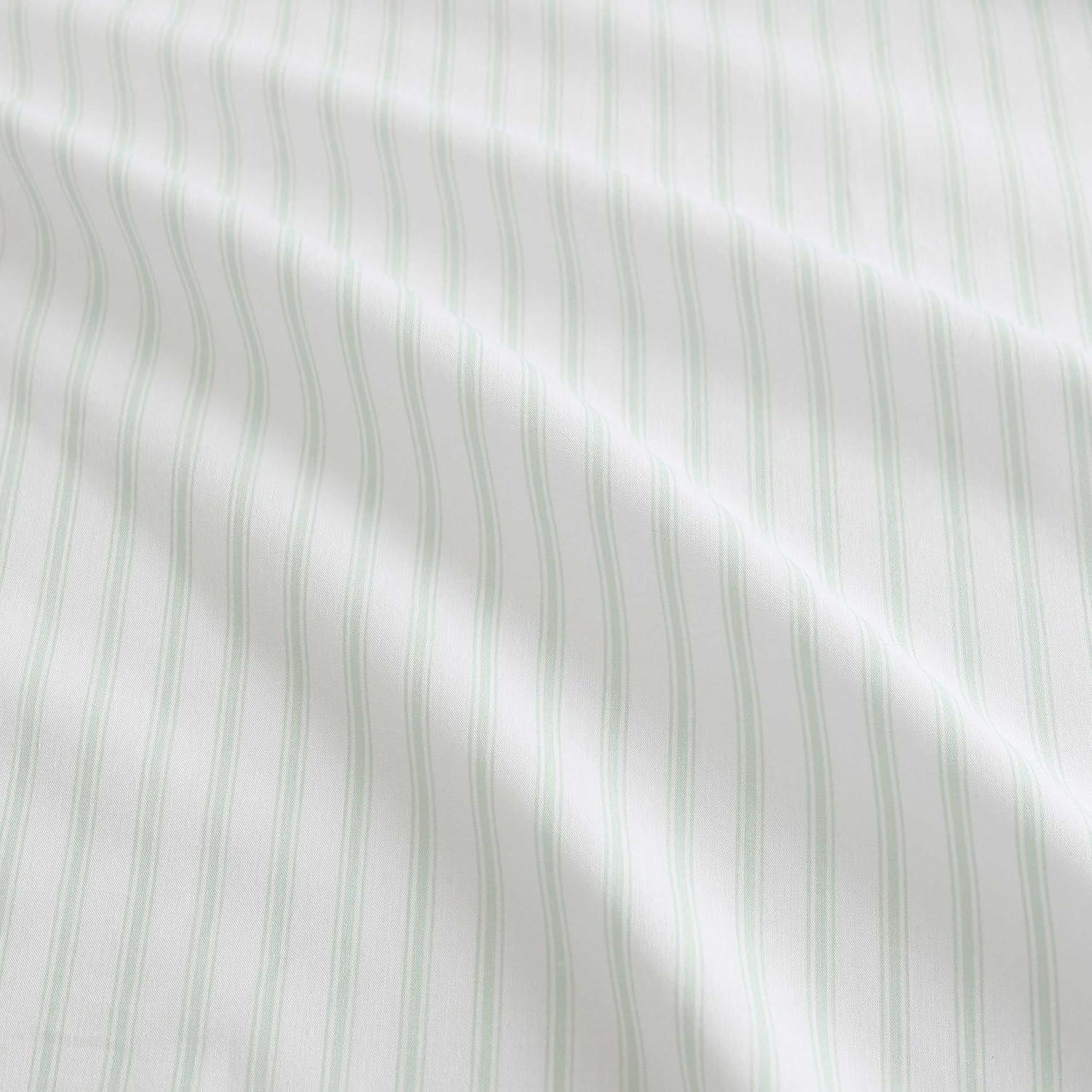 imageMartha Stewart Twin Size Sheet Set Crisp amp Tailored Sheets with a Smooth Cotton Percale Feel Striped Bed Sheets with Matching Pillowcase amp Fitted Sheet Leaf Trellis BeigeTicking Stripe Green