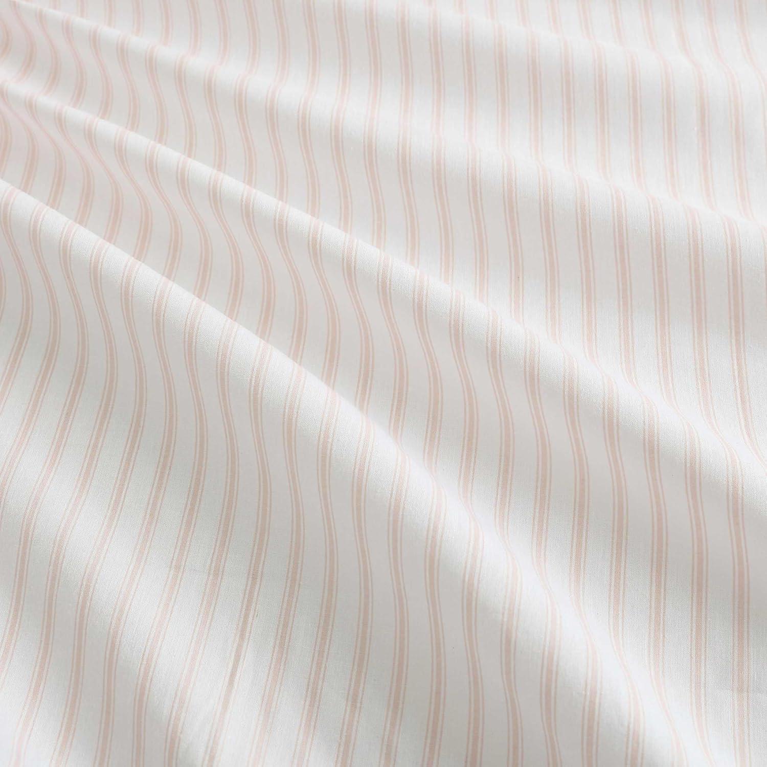 imageMartha Stewart Twin Size Sheet Set Crisp amp Tailored Sheets with a Smooth Cotton Percale Feel Striped Bed Sheets with Matching Pillowcase amp Fitted Sheet Leaf Trellis BeigeTicking Stripe Pink