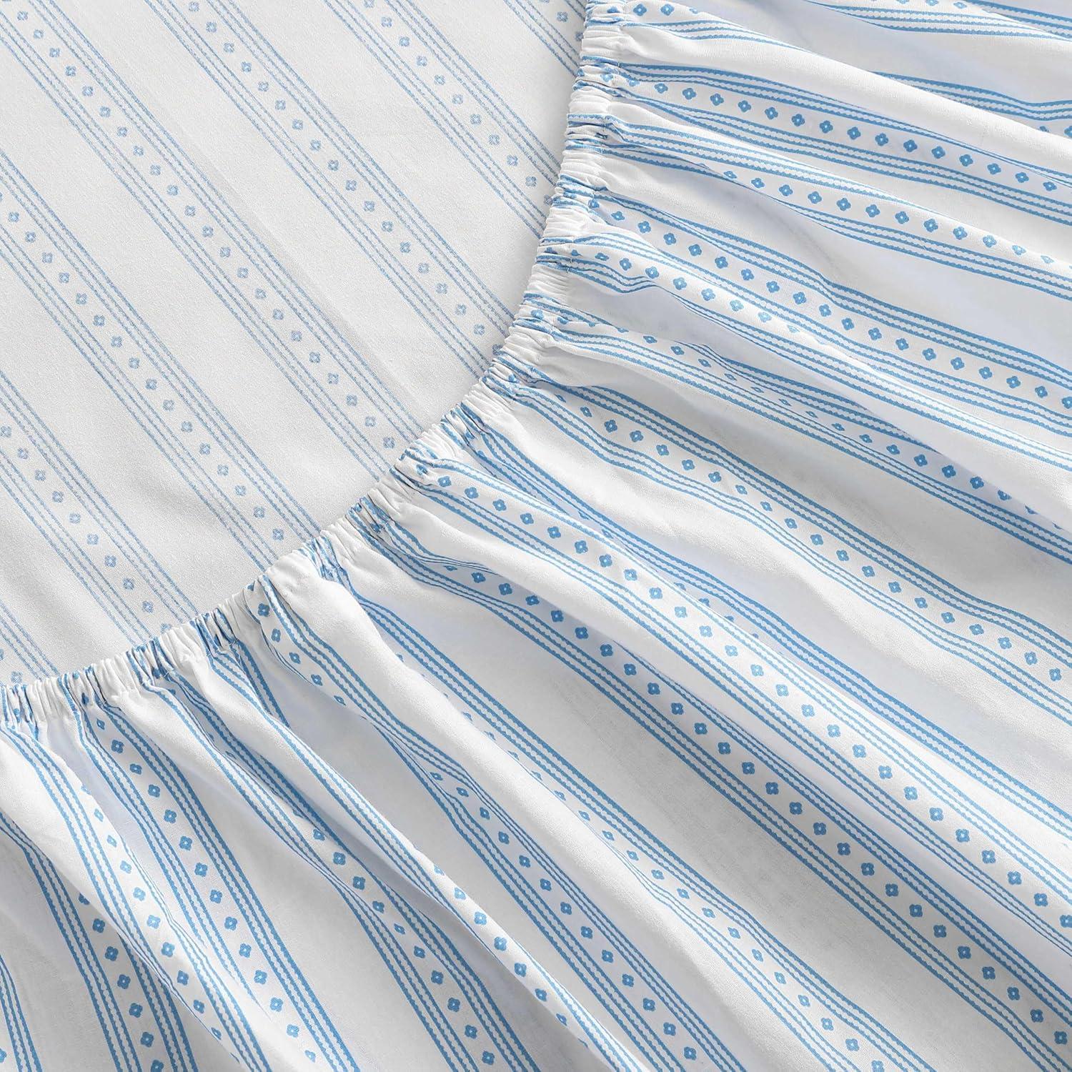 imageMartha Stewart Twin Size Sheet Set Crisp amp Tailored Sheets with a Smooth Cotton Percale Feel Striped Bed Sheets with Matching Pillowcase amp Fitted Sheet Leaf Trellis BeigeFrancesca Stripe Blue