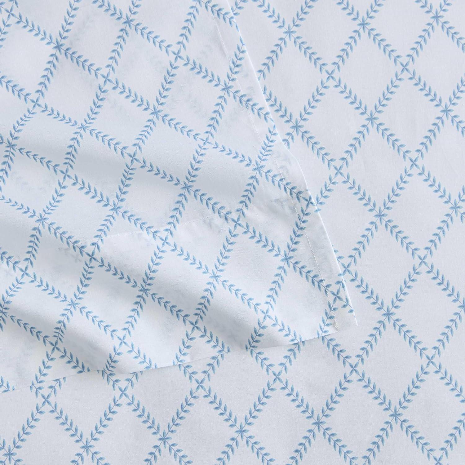 imageMartha Stewart Twin Size Sheet Set Crisp amp Tailored Sheets with a Smooth Cotton Percale Feel Striped Bed Sheets with Matching Pillowcase amp Fitted Sheet Leaf Trellis BeigeLeaf Trellis Blue