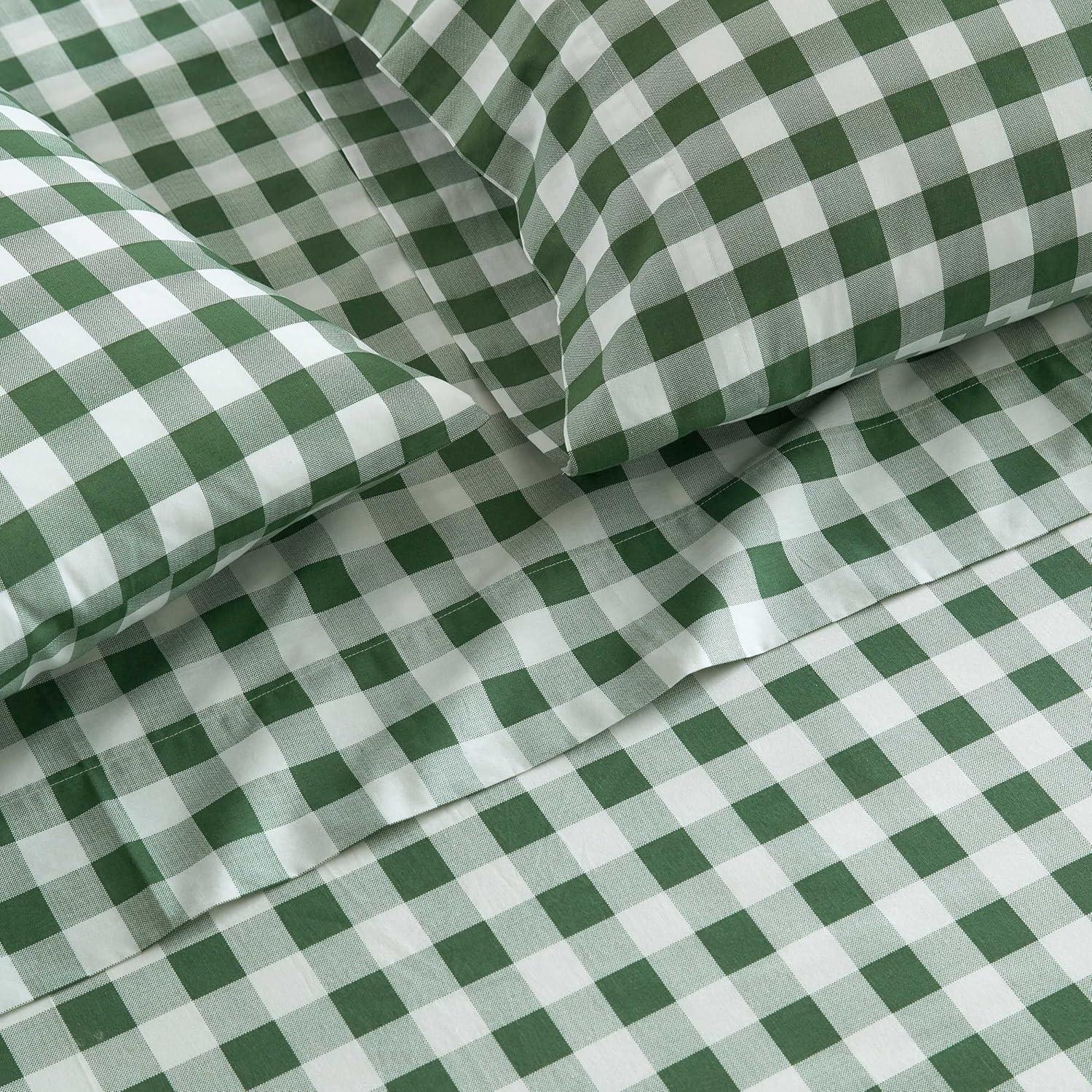 imageMartha Stewart Twin Size Sheet Set Crisp amp Tailored Sheets with a Smooth Cotton Percale Feel Striped Bed Sheets with Matching Pillowcase amp Fitted Sheet Leaf Trellis BeigeMadison Gingham Green