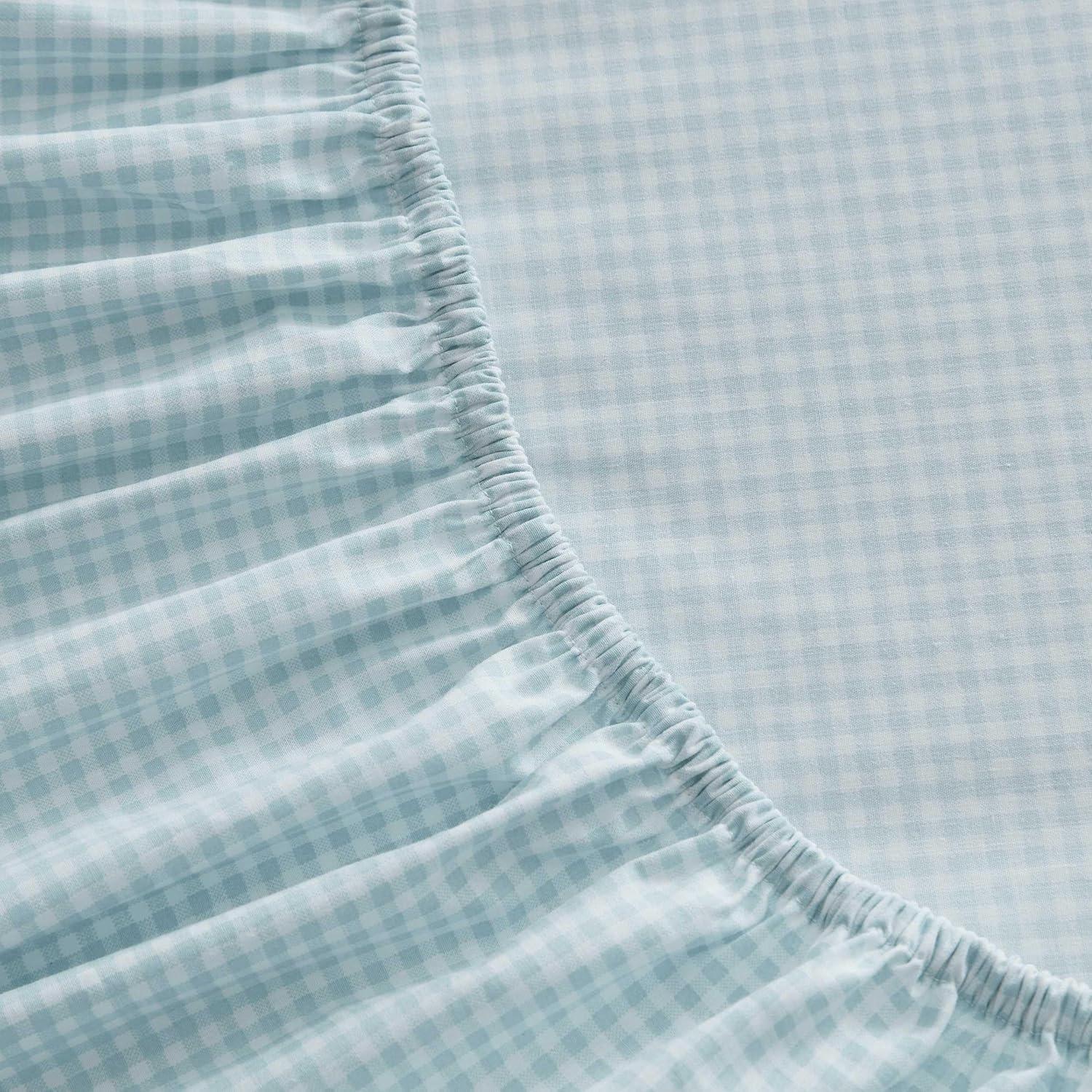 imageMartha Stewart Twin Size Sheet Set Crisp amp Tailored Sheets with a Smooth Cotton Percale Feel Striped Bed Sheets with Matching Pillowcase amp Fitted Sheet Leaf Trellis BeigeSmall Gingham Blue