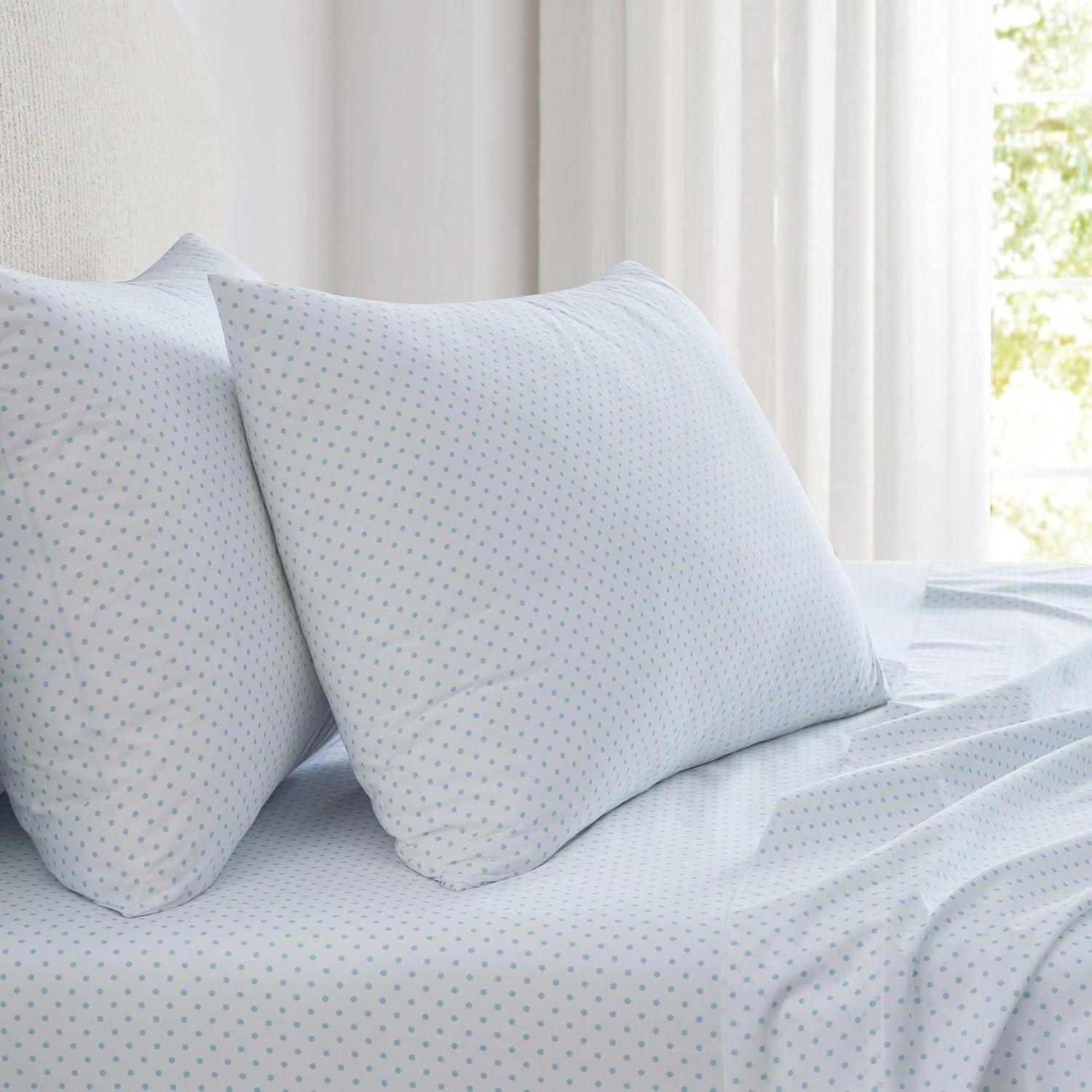 imageMartha Stewart Twin Size Sheet Set Crisp amp Tailored Sheets with a Smooth Cotton Percale Feel Striped Bed Sheets with Matching Pillowcase amp Fitted Sheet Leaf Trellis BeigePolka Dot Blue