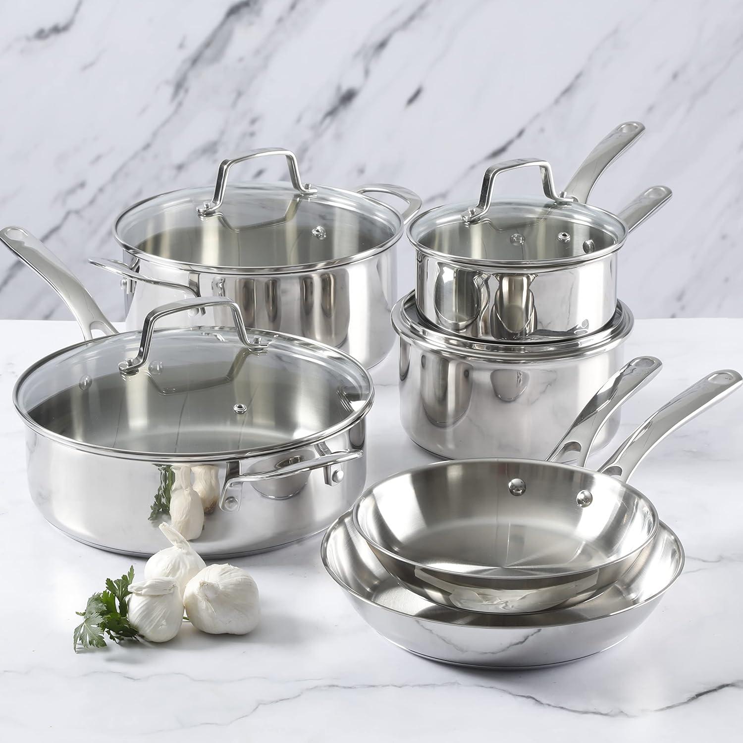 imageMartha Stewart Castelle 8 Stainless Steel Frying Pan Non Toxic Fry Pan SkilletStainless Steel