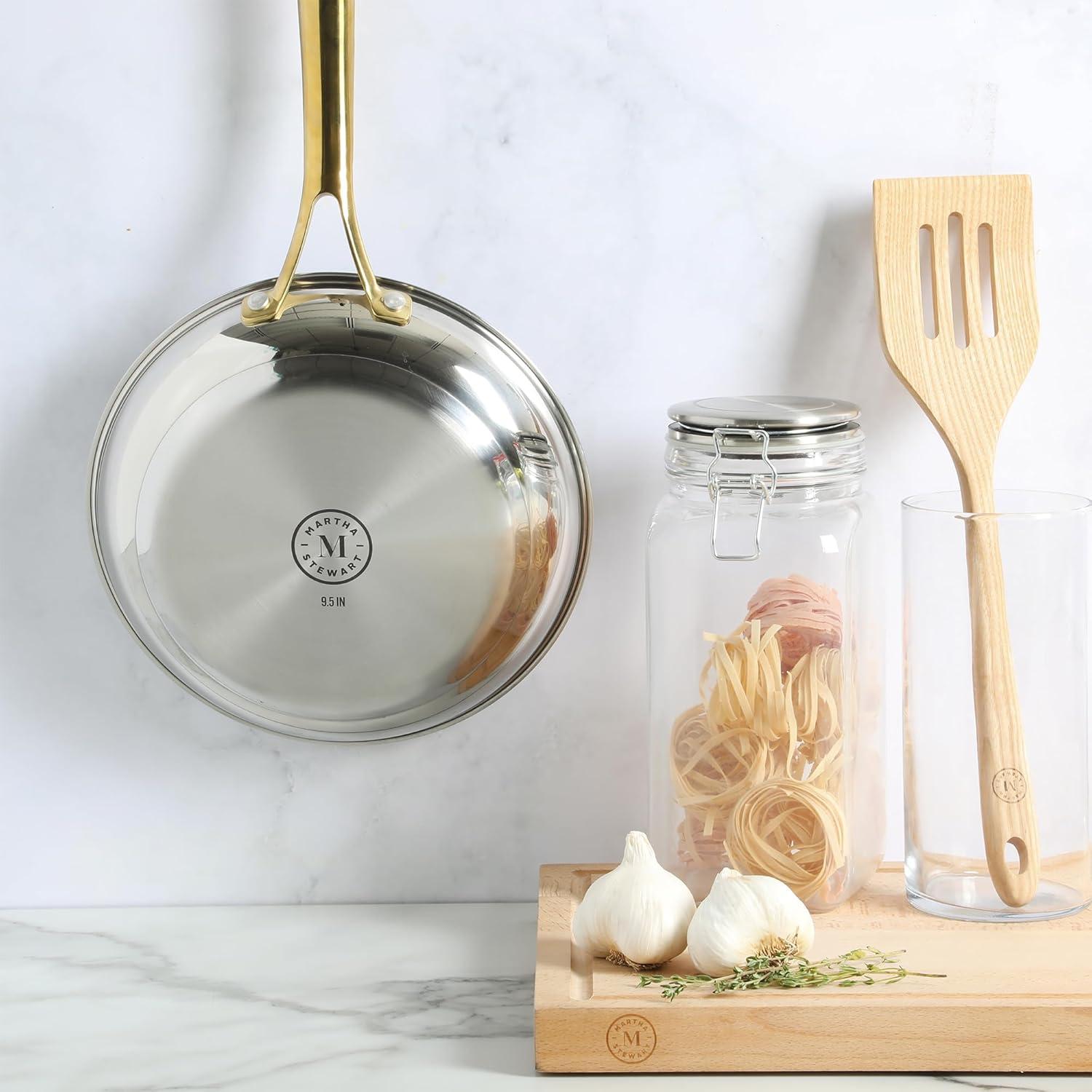 imageMartha Stewart Castelle 8 Stainless Steel Frying Pan Non Toxic Fry Pan SkilletStainless Steel W Gold Handle