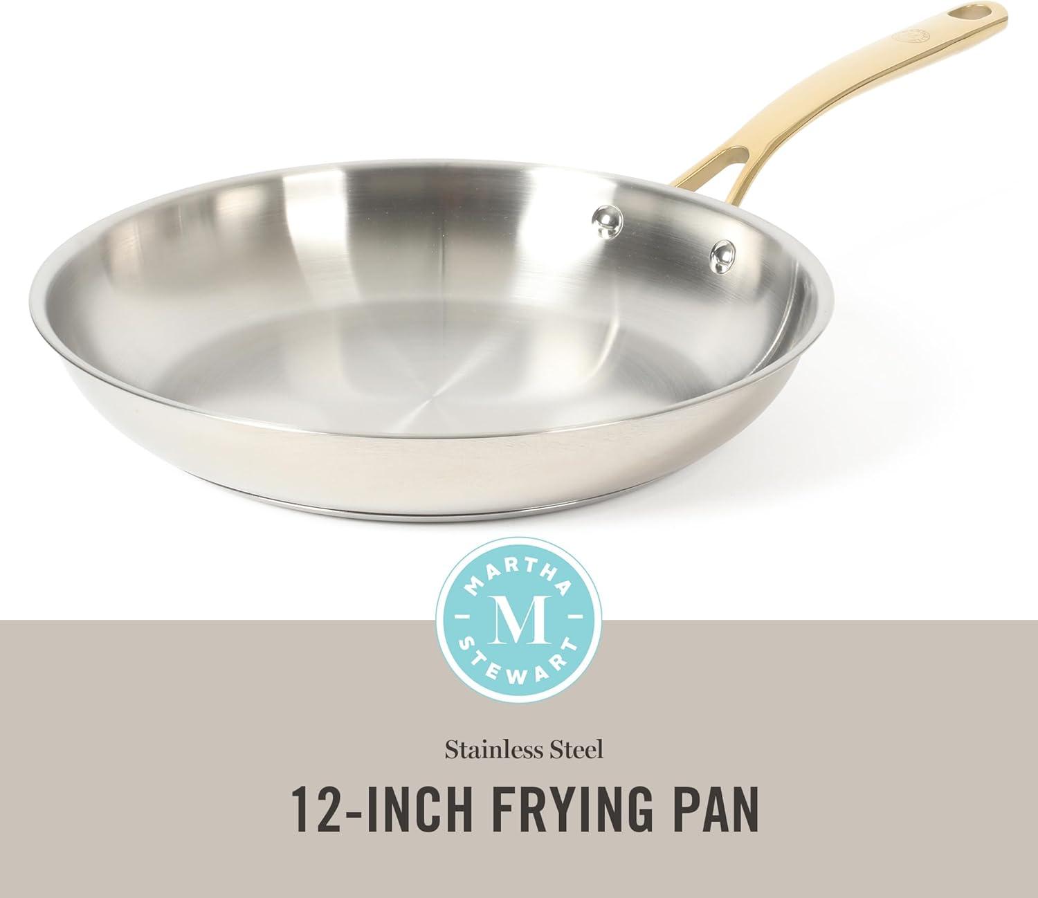 imageMartha Stewart Castelle 8 Stainless Steel Frying Pan Non Toxic Fry Pan SkilletStainless Steel W Gold Handle