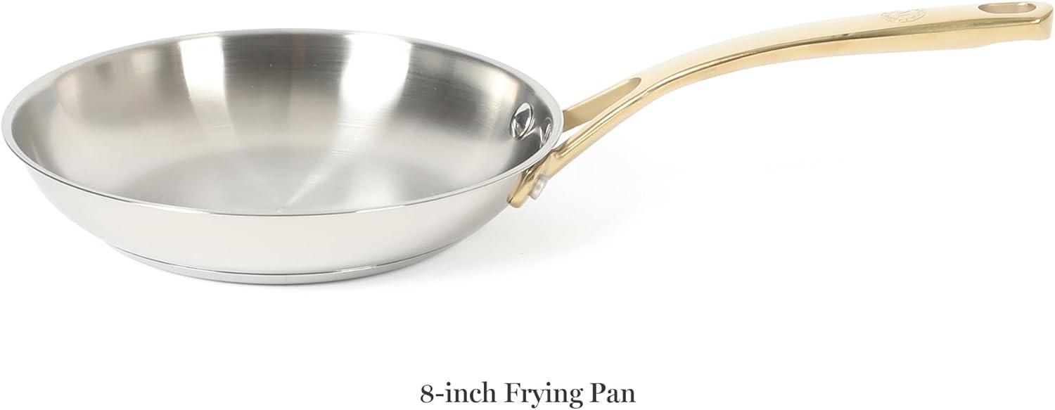 imageMartha Stewart Castelle 8 Stainless Steel Frying Pan Non Toxic Fry Pan SkilletStainless Steel W Gold Handle